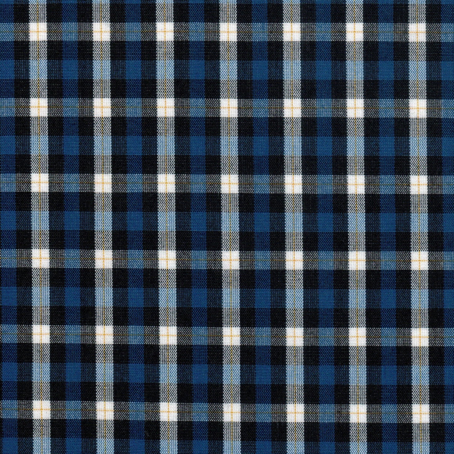 Tela 13002273 Dacron SchoolLine, tela a cuadros azul, negro y blanco, ideal para uniformes escolares e institucionales.