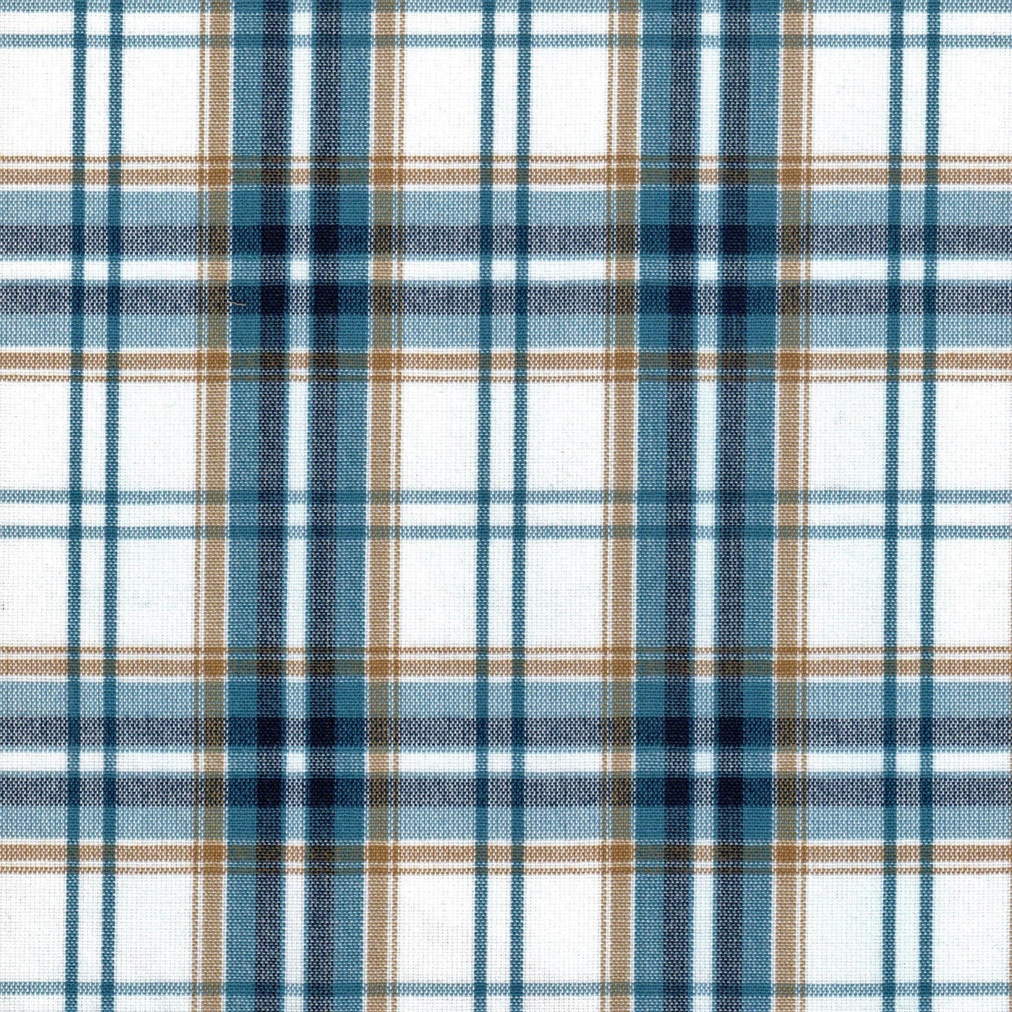 Tela SchoolLine 13002305 Dacron: tejido a cuadros en azul, blanco y marrón, apta para uniformes escolares e institucionales.