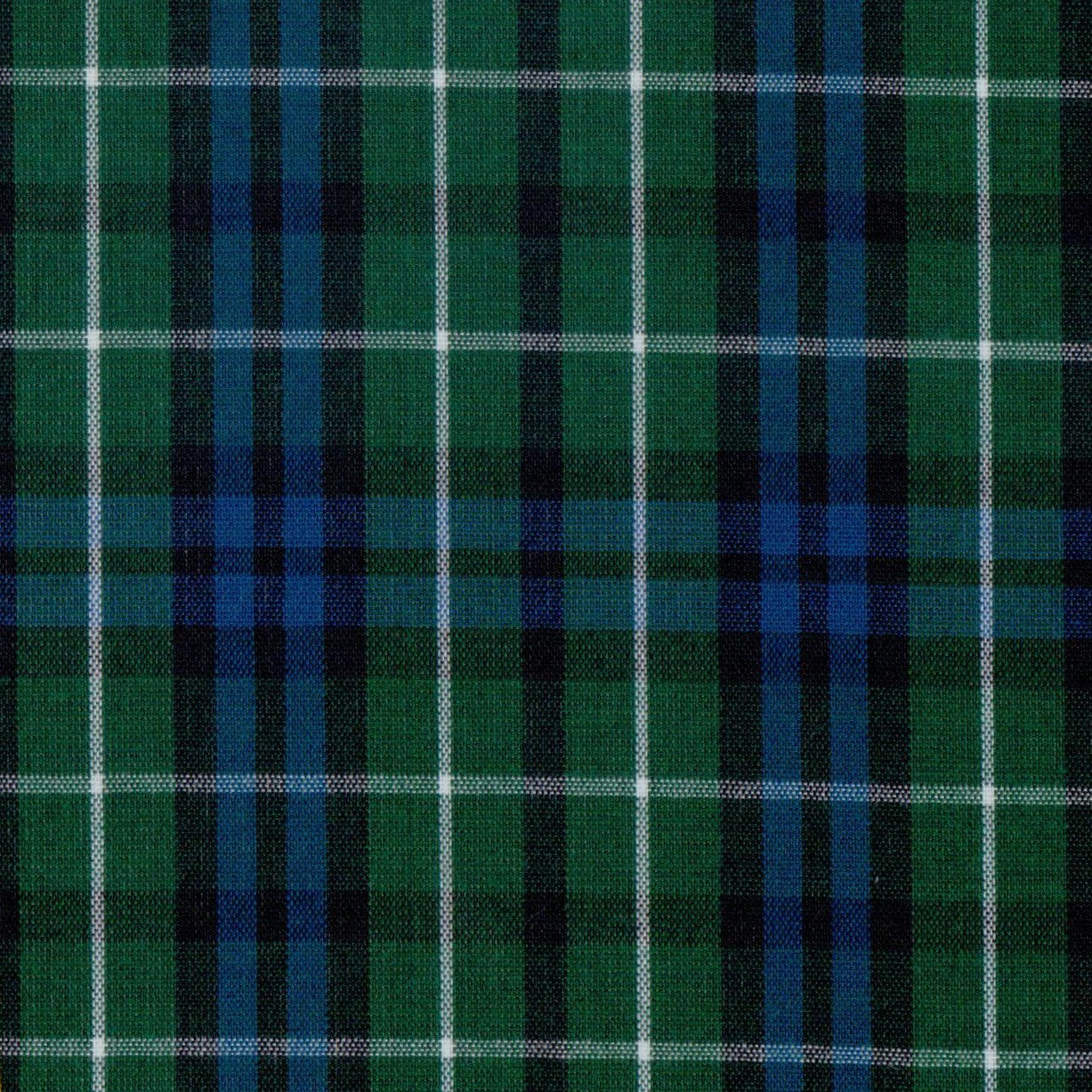 Tela de poliéster SchoolLine 13002322, tartán verde y azul con líneas blancas, ideal para uniformes escolares e institucionales.