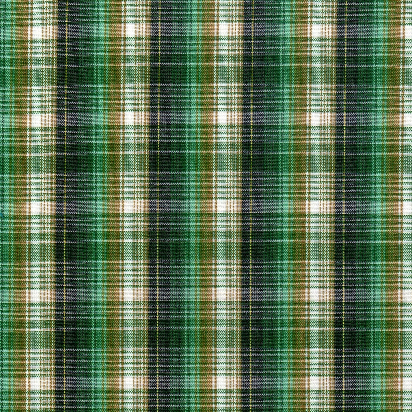 Tela Dacron SchoolLine en tartán verde, marrón y blanco; perfecta para uniformes escolares e institucionales.