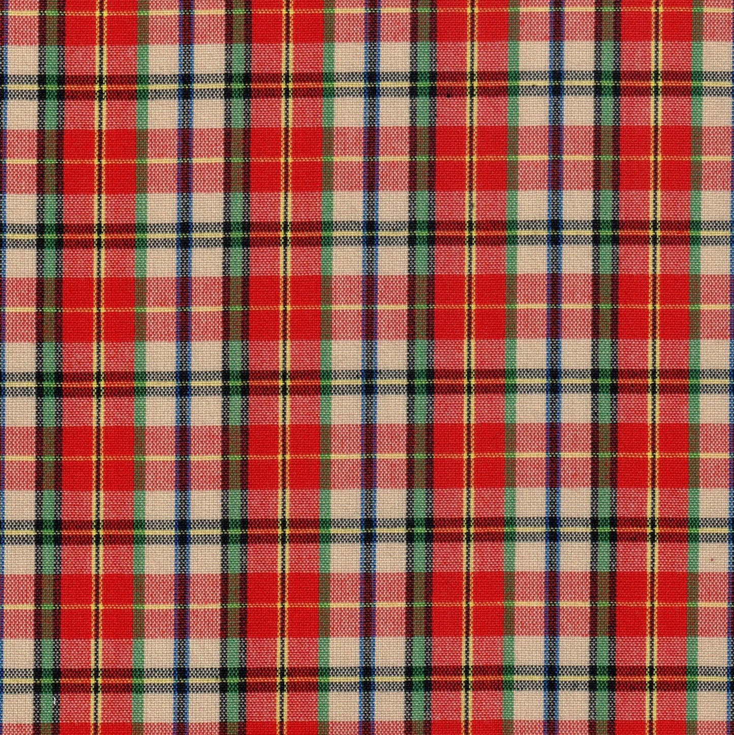 Tela tartán roja/beige con cuadros verde/azul, tejido Dacron; ideal para uniformes escolares e institucionales (SchoolLine).