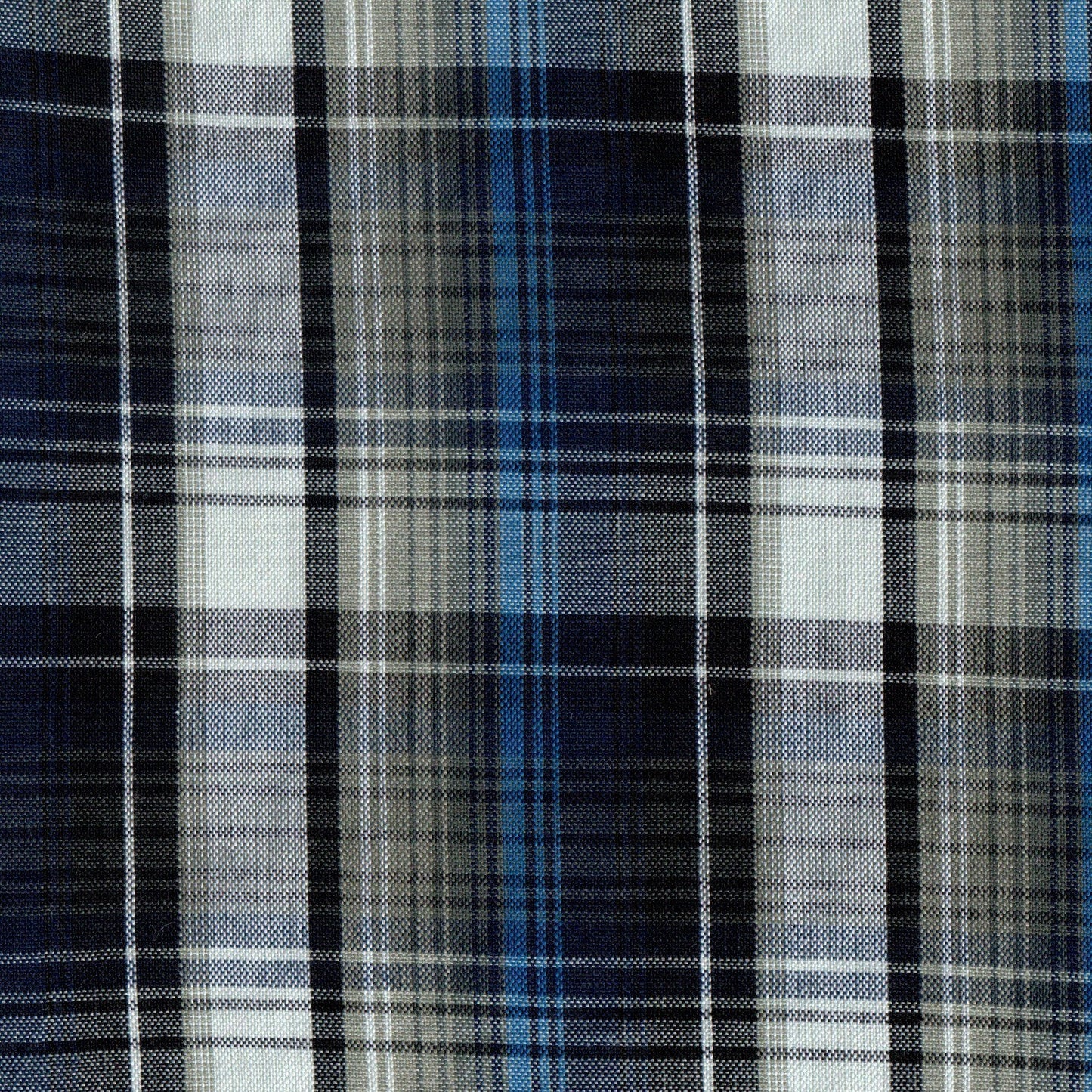 Tela 13002395 Dacron uniforme de SchoolLine en plaid azul, negro y gris; tela para uniformes escolares e institucionales.