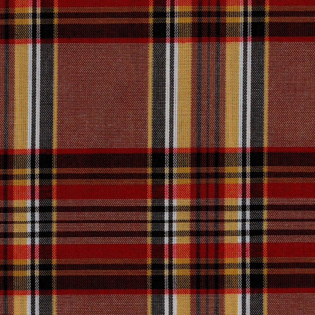 Tela 13002416 Dacron uniforme SchoolLine, tejido tartán rojo, negro y amarillo; ideal para uniformes escolares e institucionales.