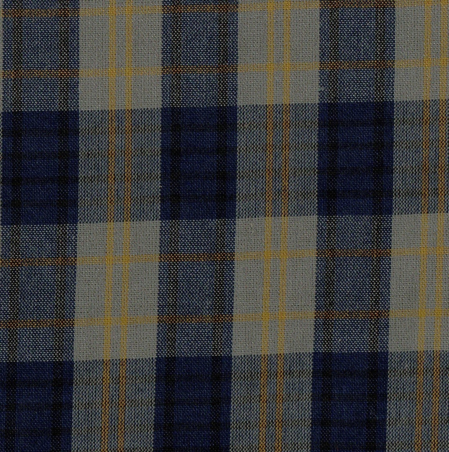 Tela 13002488 Dacron uniforme | School Line; plaid azul marino y gris con líneas mostaza, ideal para uniformes escolares.