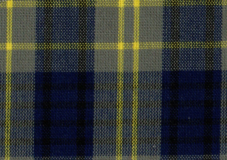 Tela de combinación SchoolLine 13002491/Dacron, plaid gris y azul marino con líneas amarillas, ideal para uniformes escolares e institucionales
