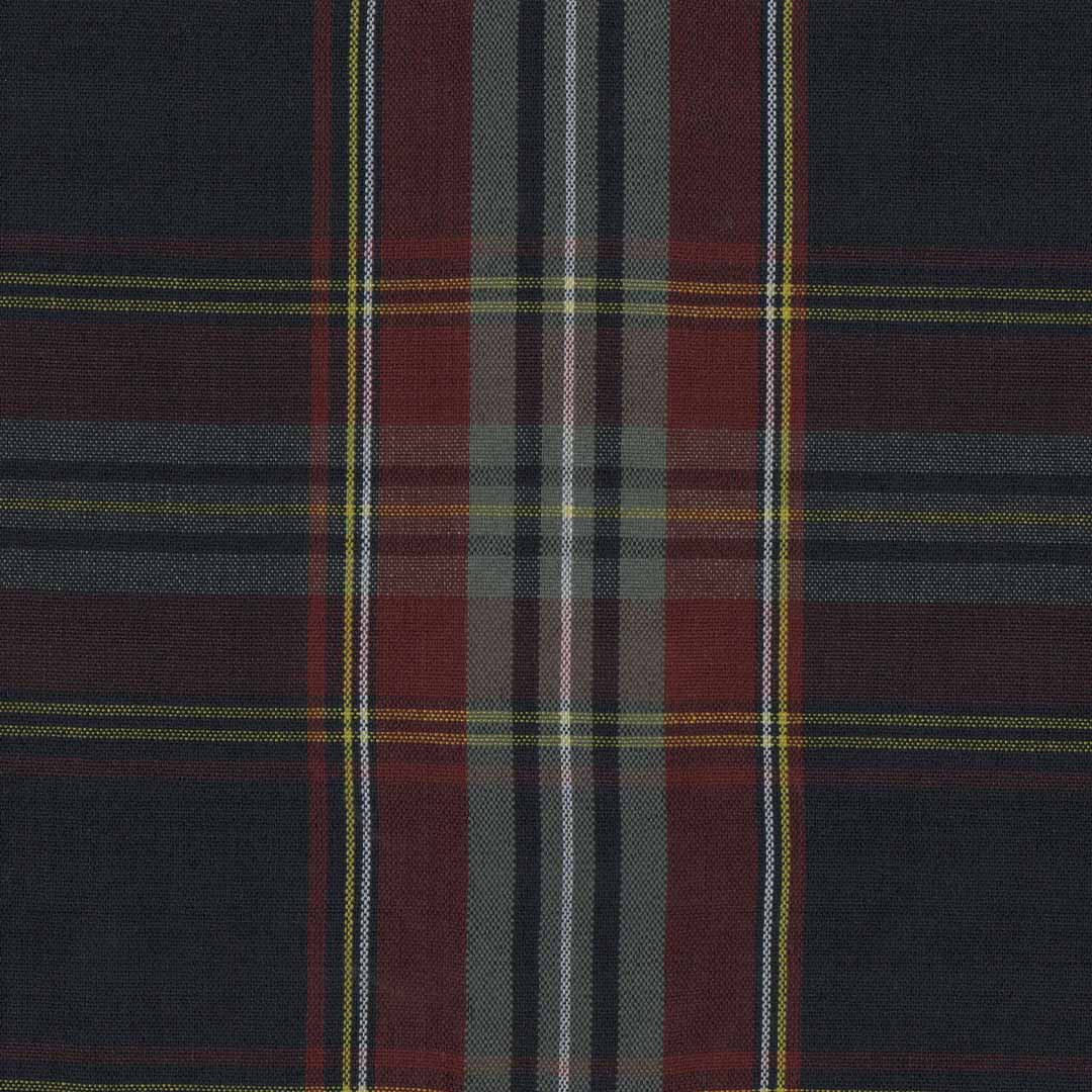 tela de uniforme a cuadros en colores azul y rojo con lineas blancas y amarillas