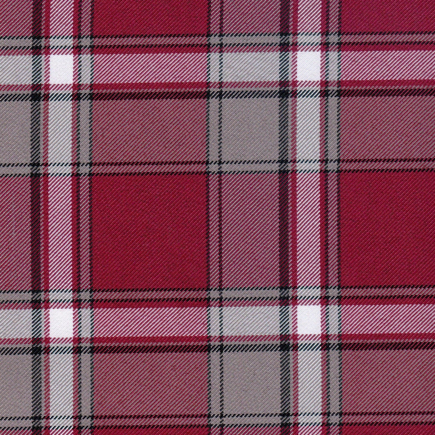 Tela diagonal de poliéster SchoolLine en rojo, blanco y negro a cuadros, ideal para uniformes escolares e institucionales.