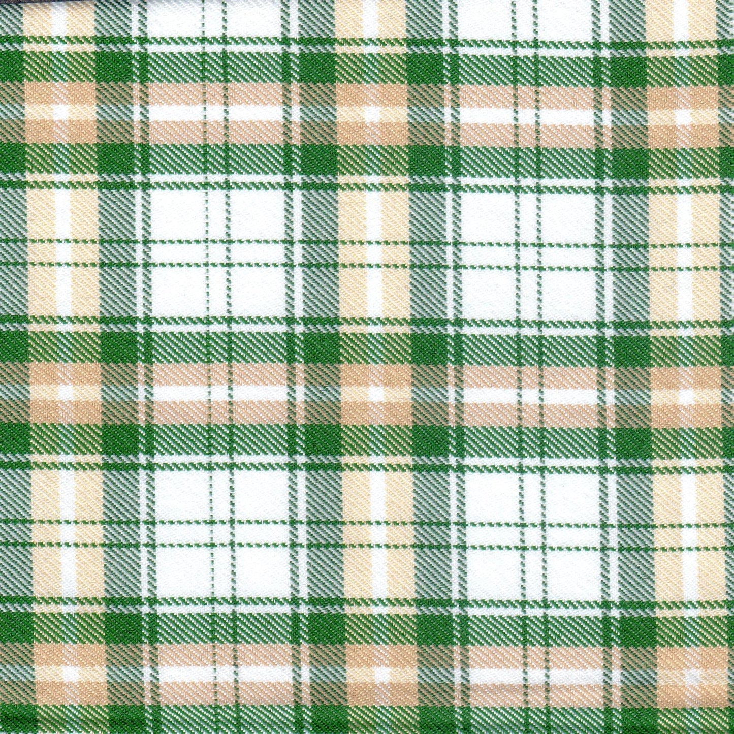 Tela diagonal de poliéster SchoolLine verde y beige con cuadro tartán, ideal para uniformes escolares e institucionales.