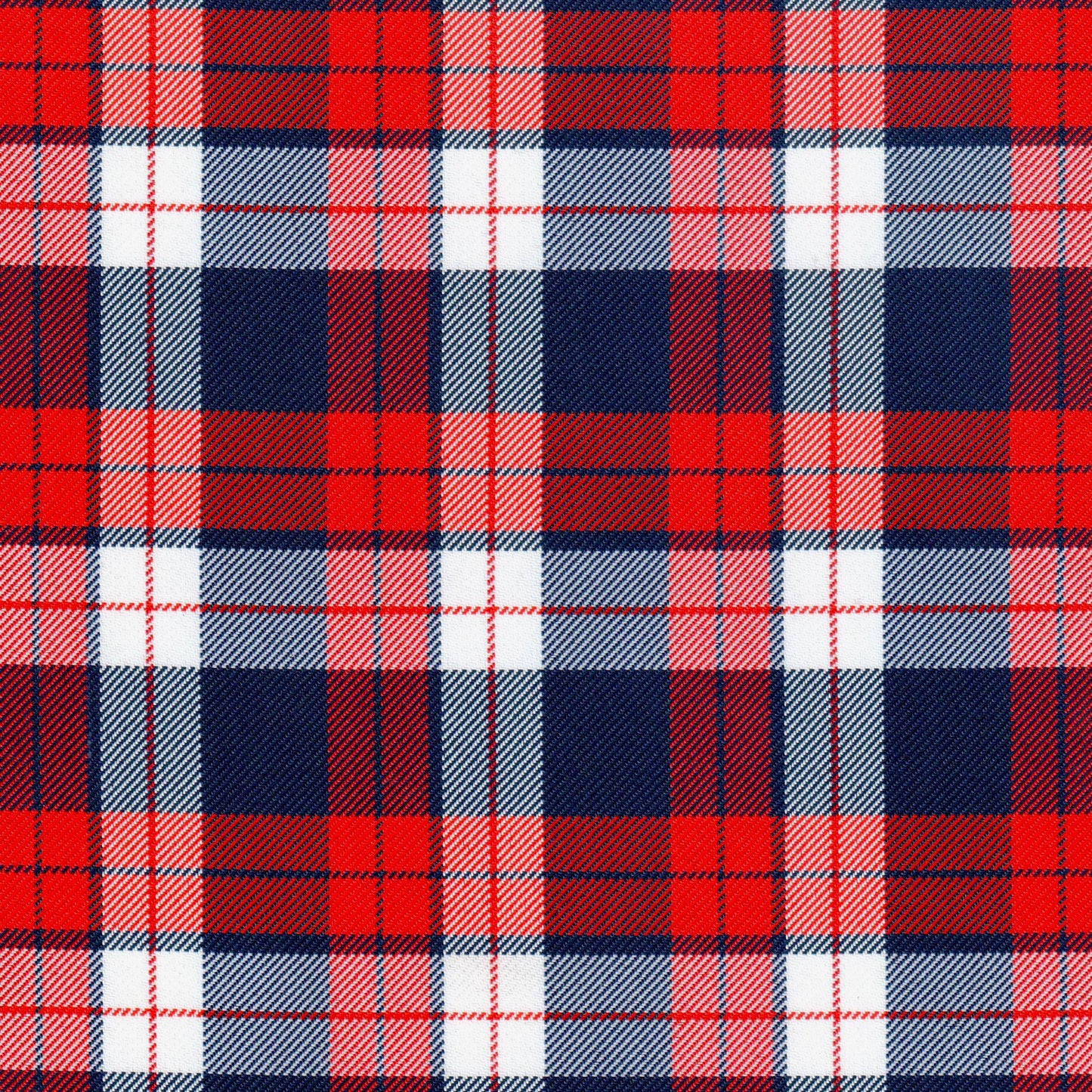 Tela poliéster diagonal SchoolLine en cuadros rojo, azul marino y blanco; ideal para uniformes escolares e institucionales
