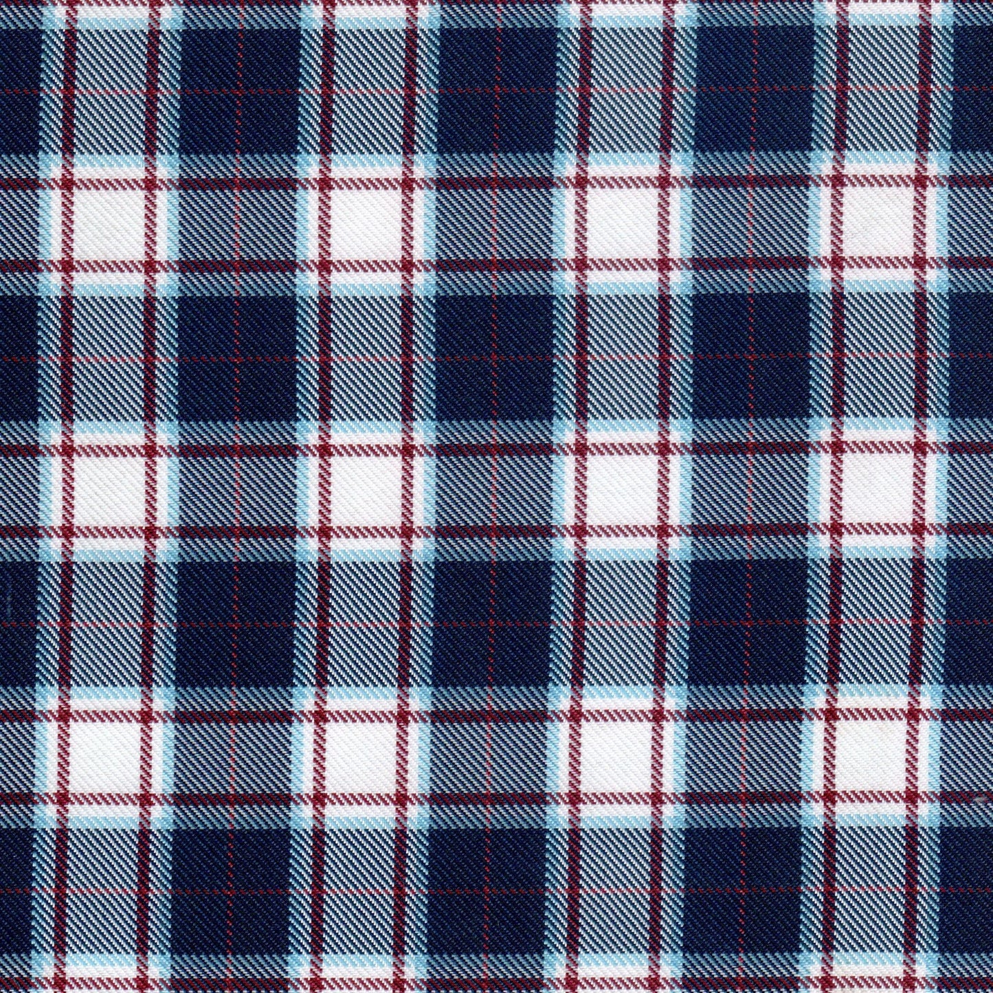 Tela diagonal de poliéster azul marino con cuadros blancos y rojo; ideal para uniformes escolares, SchoolLine.