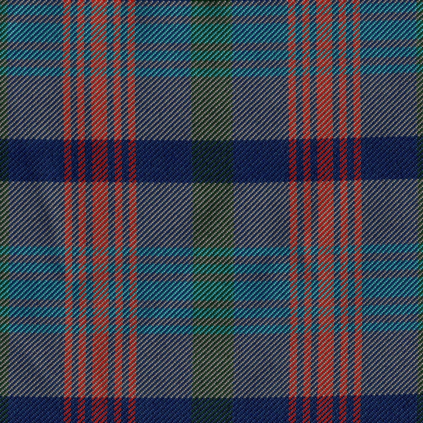 Tela 13003070 poliéster diagonal SchoolLine; tartán azul, verde y rojo para uniformes escolares.