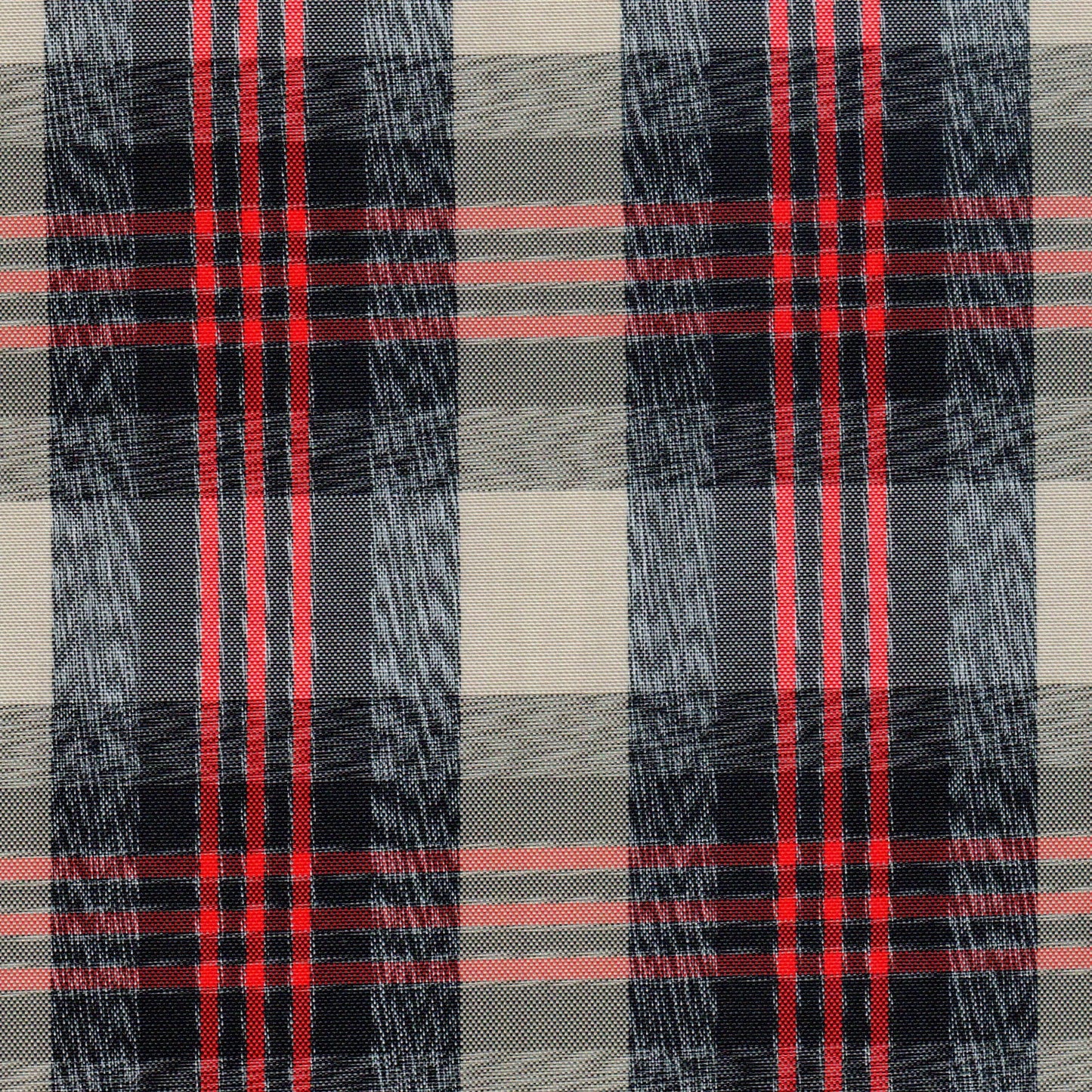 Tela moline de poliéster SchoolLine, plaid beige con rayas negras y rojas, ideal para uniformes escolares