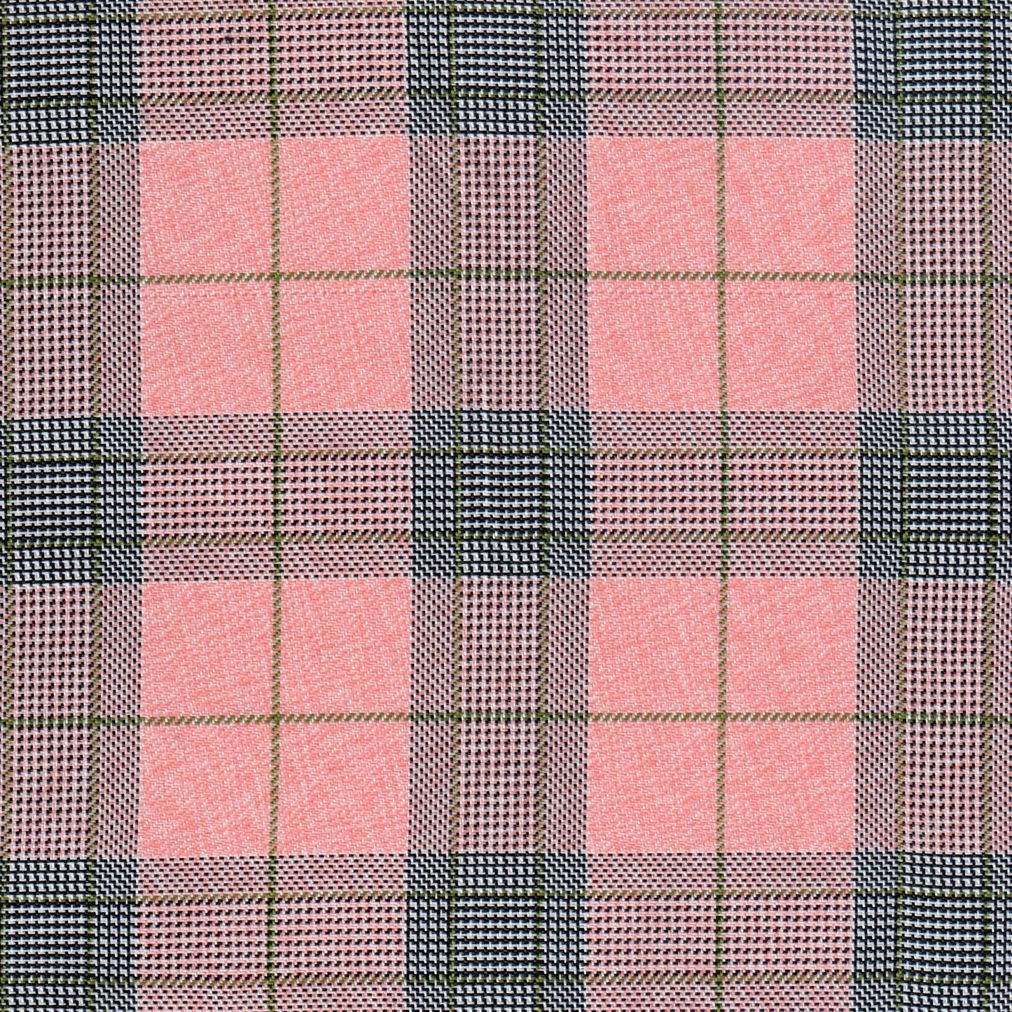 Tela de poliéster diagonal SchoolLine rosa con cuadros negro, ideal para uniformes escolares.