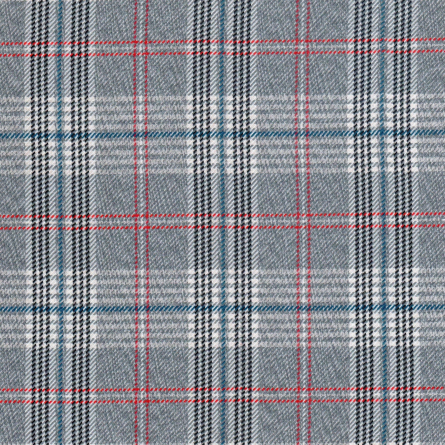 Tela de poliéster diagonal gris con diseño a cuadros rojo y azul, ideal para uniformes escolares; SchoolLine