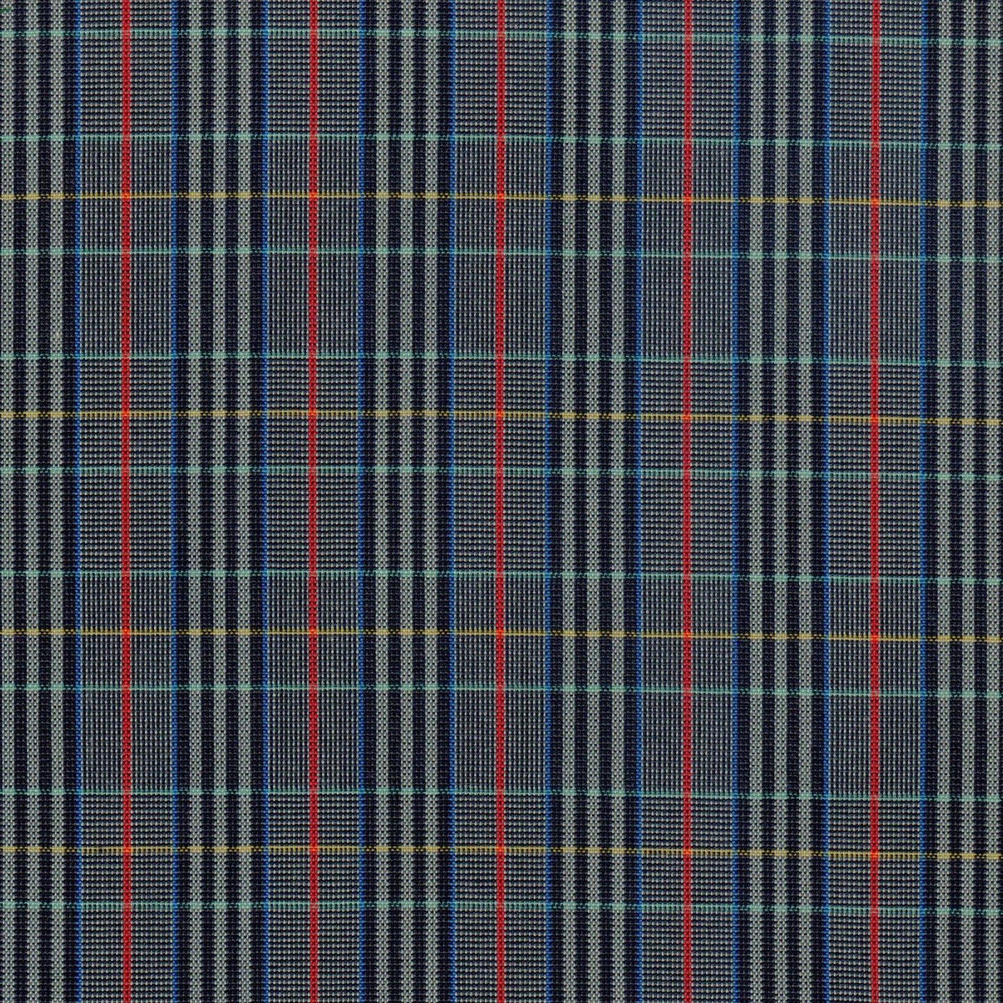 Tela SchoolLine 13012007 Dacron especial; poliéster a cuadros plaid azul marino/gris con líneas rojas y amarillas, para uniformes escolares.