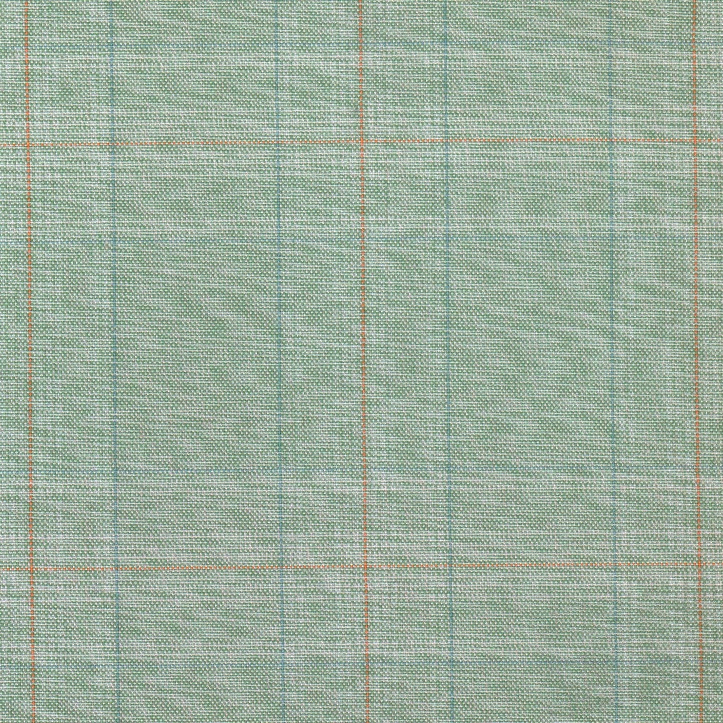 Tela moline verde oliva con cuadritos y líneas azul/naranja; ideal para uniformes escolares e institucionales SchoolLine.
