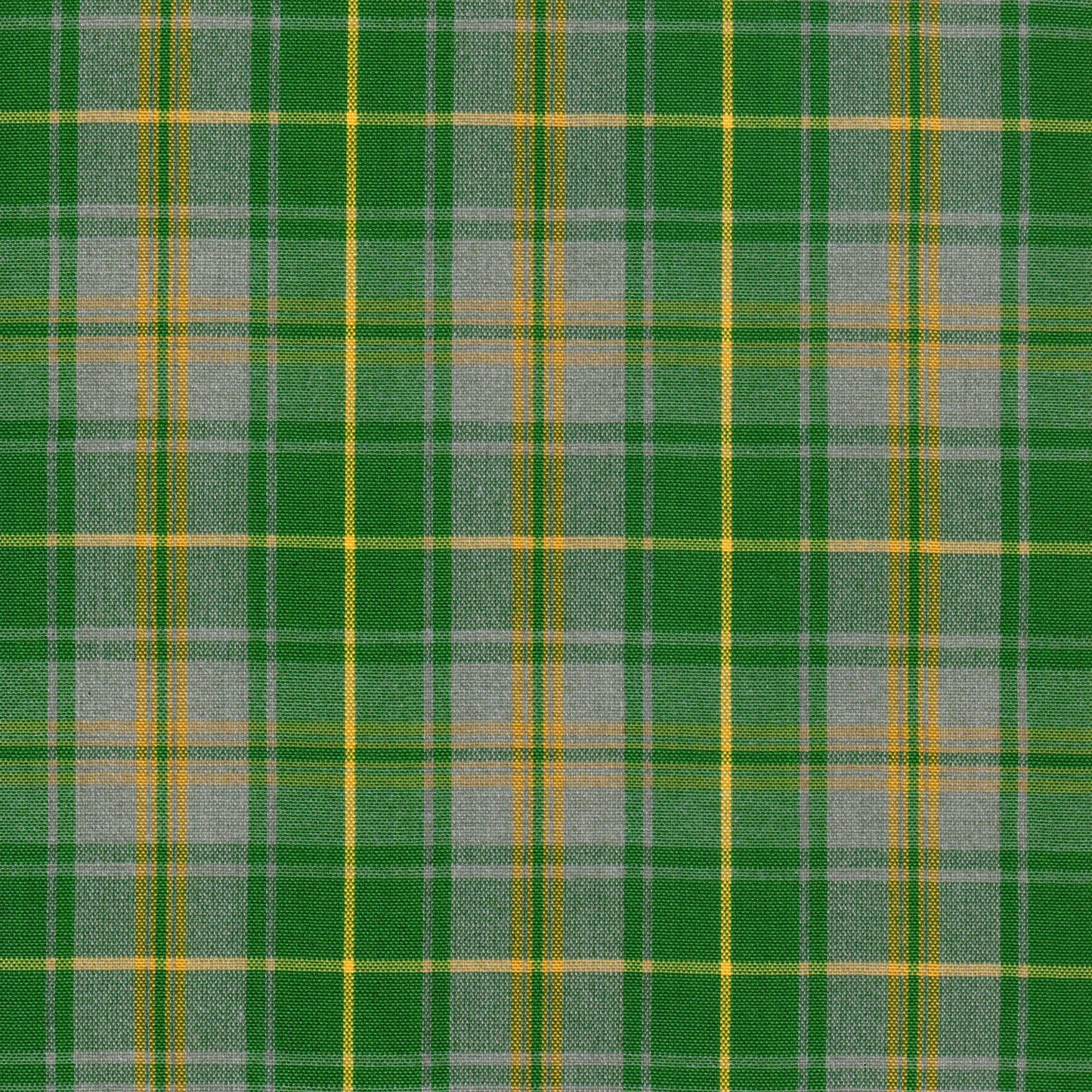 Tela 13014044 Dacron jaspeada SchoolLine; tela a cuadros verde, gris y líneas amarillas, ideal para uniformes escolares e institucionales.