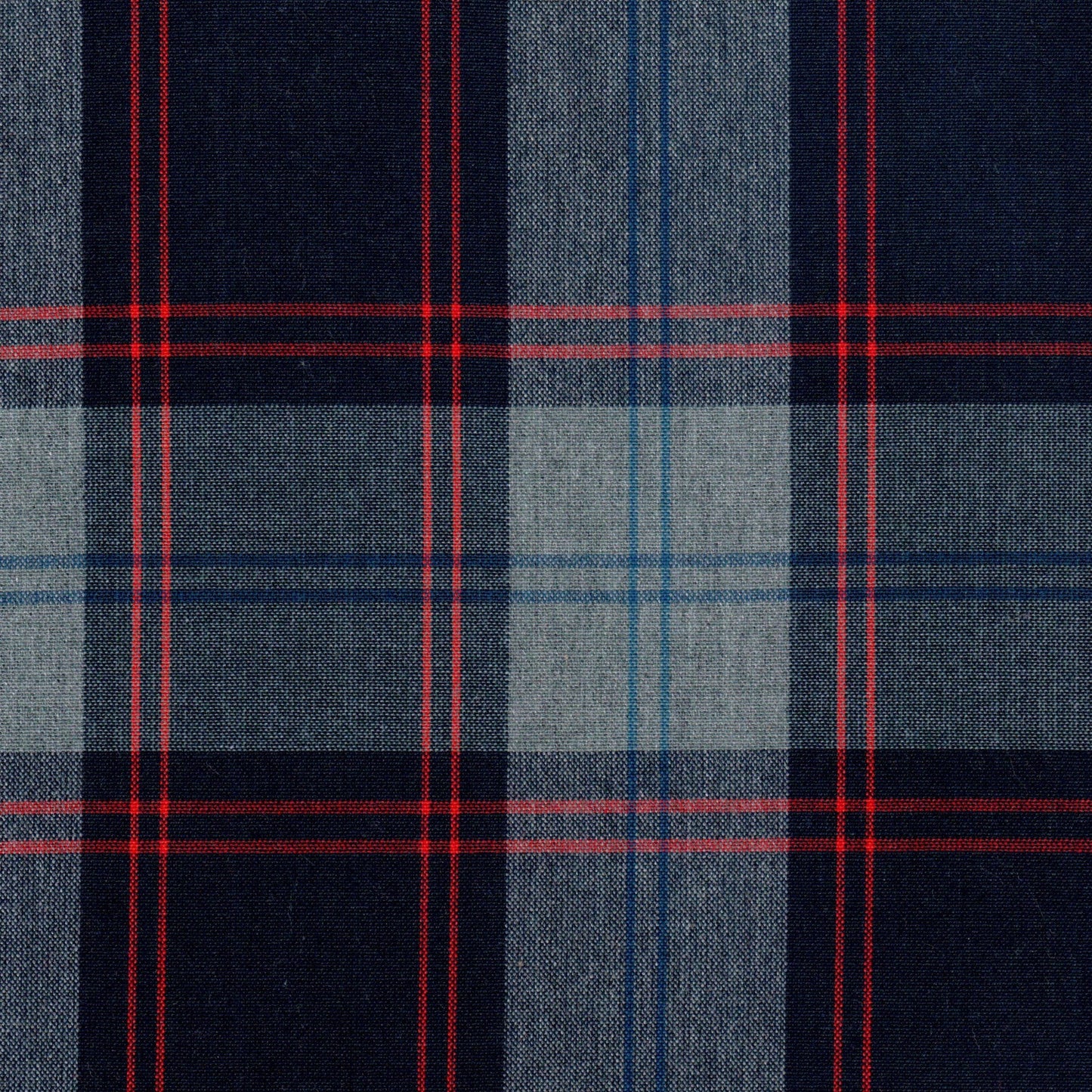 Tela 13014056 Dacron; jaspeada azul marino con rayas rojas y gris, ideal para uniformes escolares e institucionales.