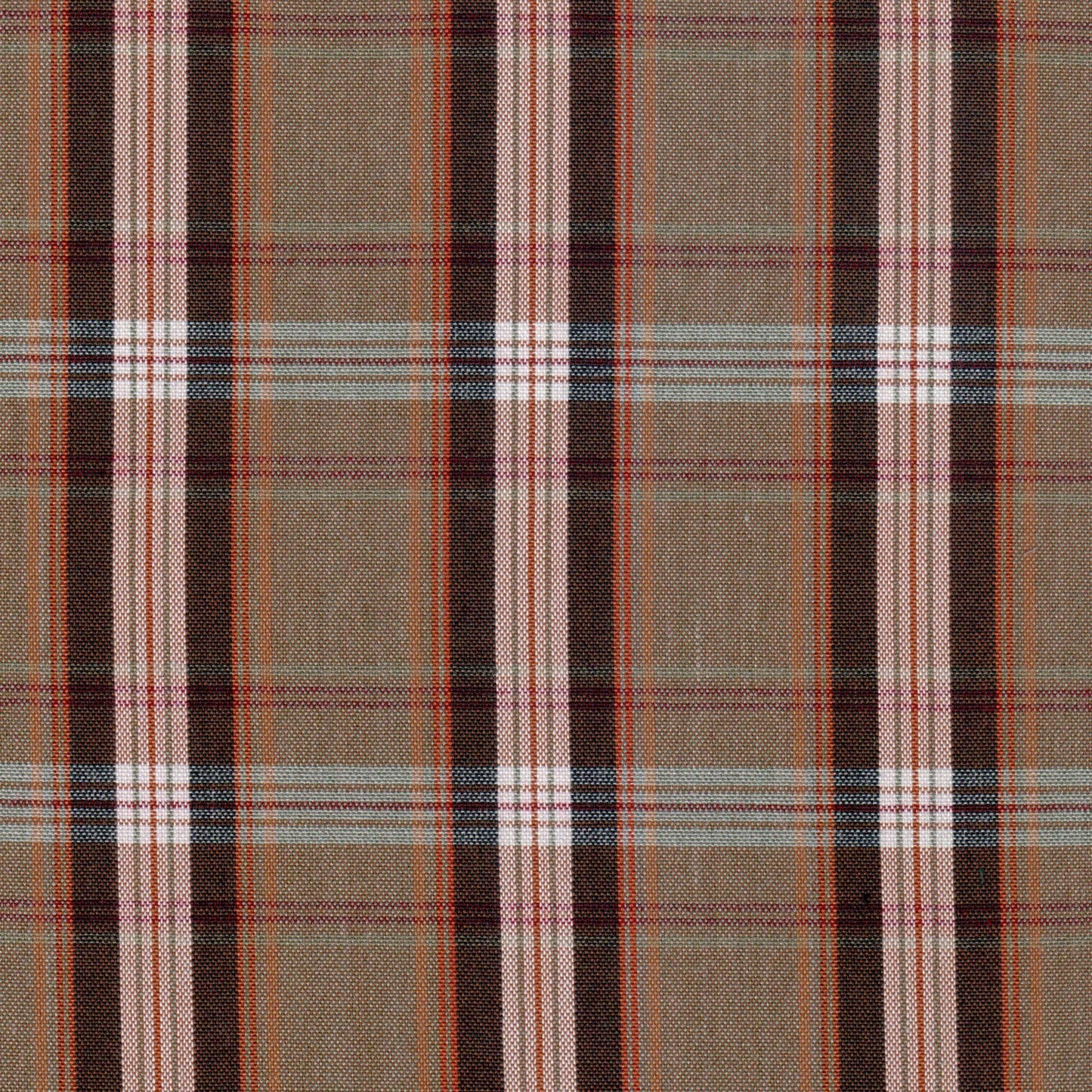 Tela 13014089 Dacron SchoolLine jaspeado a cuadros escoceses en beiges y marrones con rayas rojas; ideal para uniformes escolares.