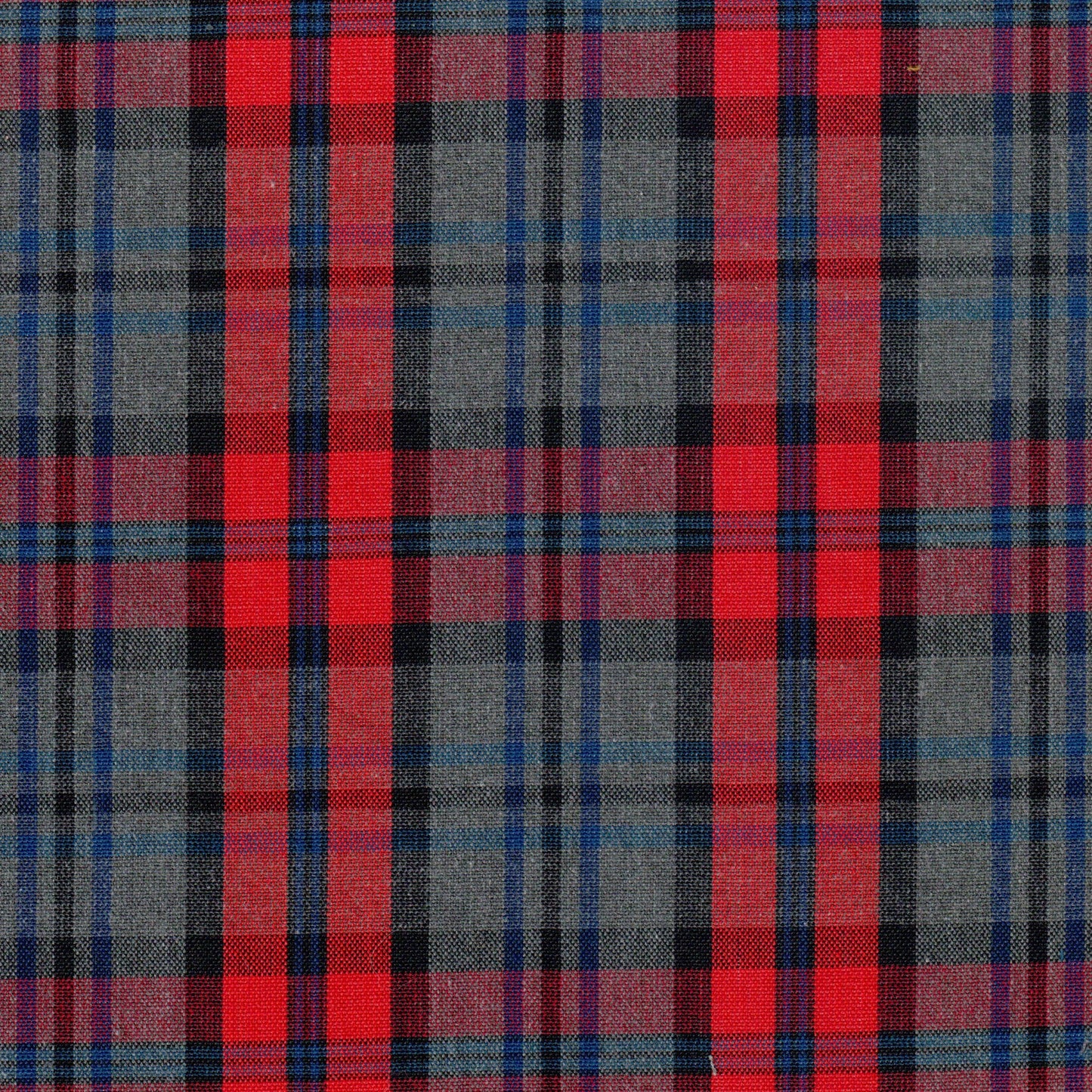 Tela Dacron 13014098 SchoolLine jaspeada en rojo y negro con gris y azul; ideal para uniformes escolares e institucionales.