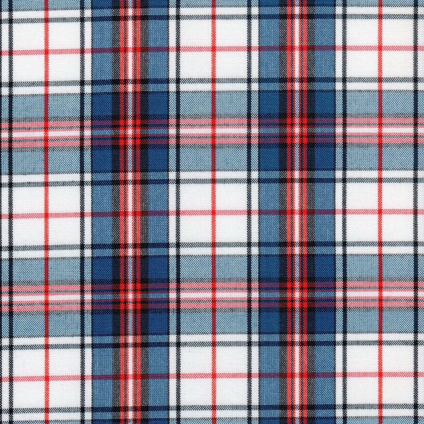 Tela jacquard tafetán de cuadros azul, rojo y blanco para uniformes escolares, SchoolLine.