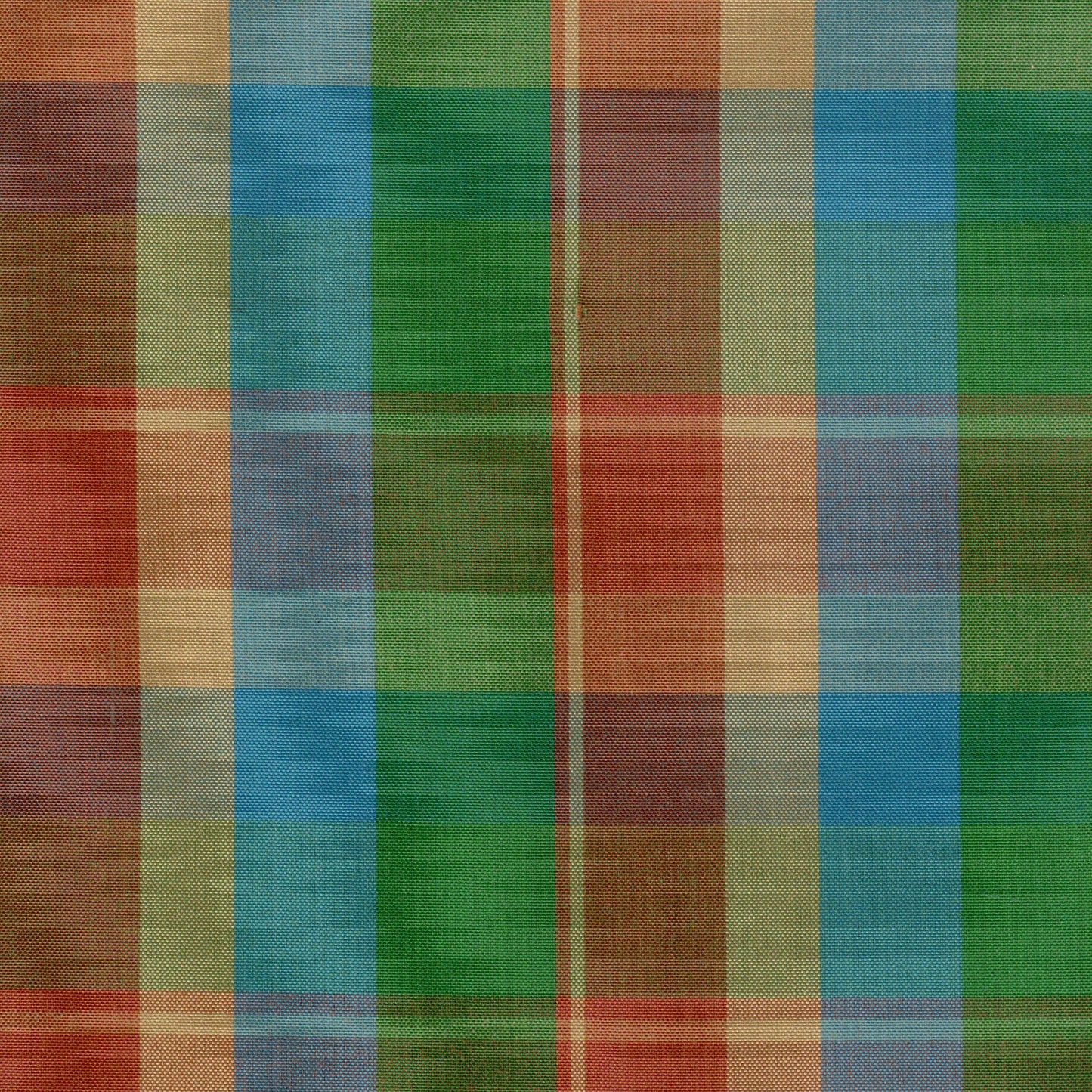 Tela jacquard tafetán SchoolLine, patrón tartán multicolor verde, azul y beige para uniformes escolares e institucionales