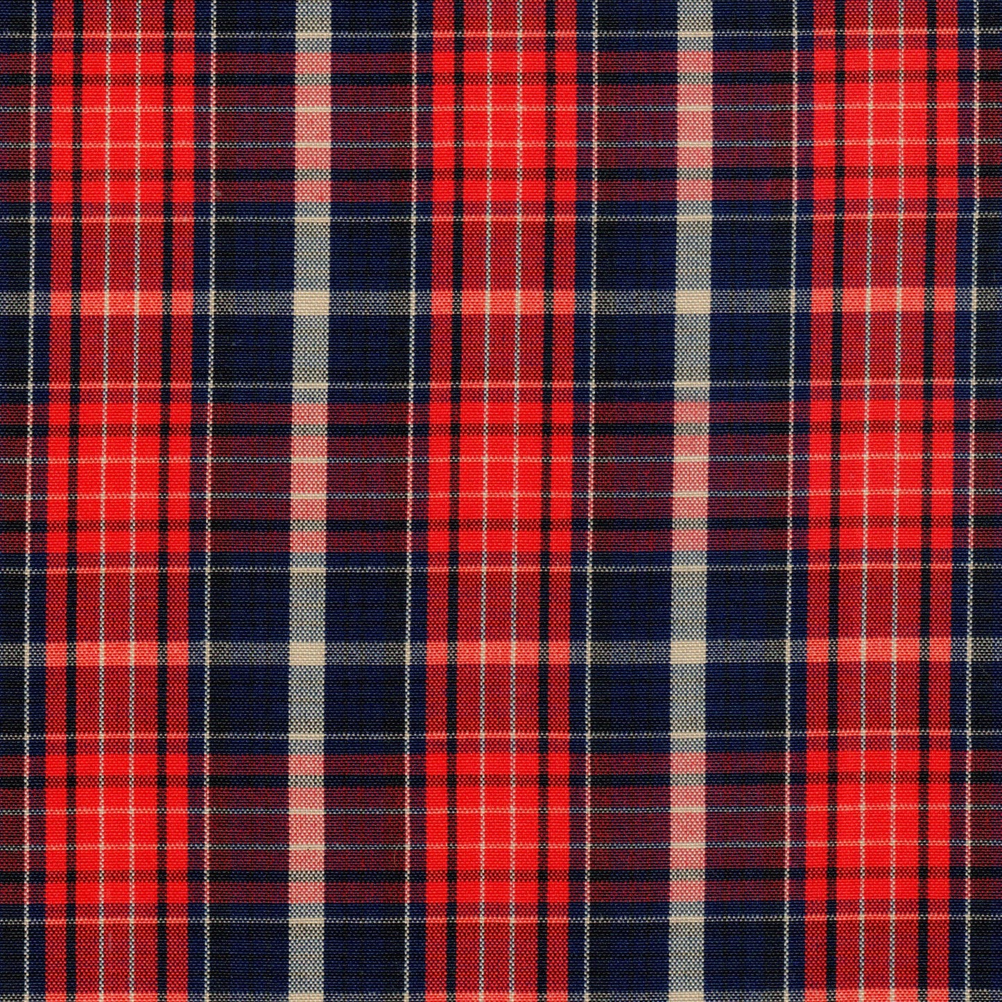 Tela jacquard tafetán SchoolLine 13021009, tartán rojo y azul marino con beige; ideal para uniformes escolares e institucionales.