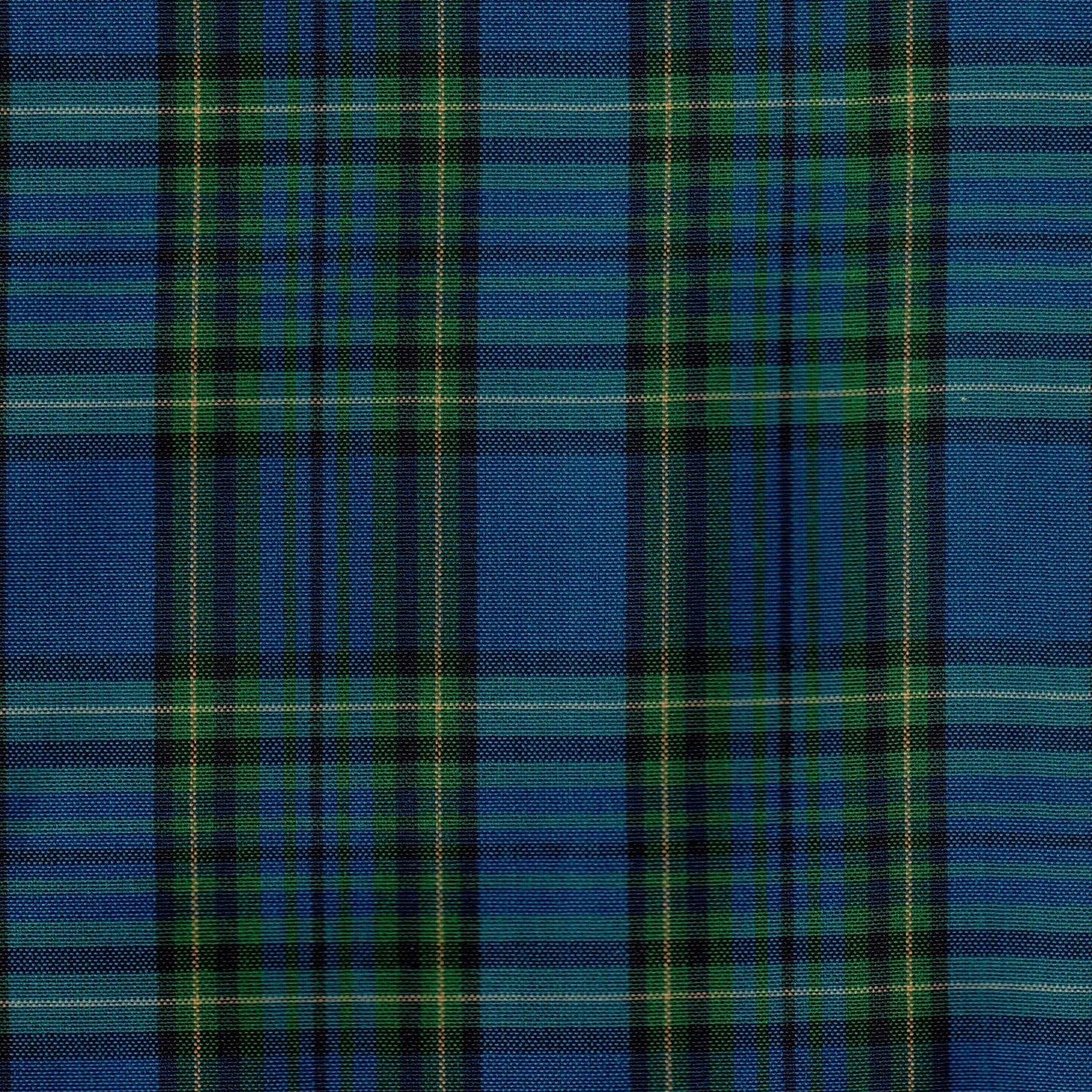 Tela jacquard tafetán SchoolLine para uniformes escolares e institucionales; patrón tartán azul y verde.