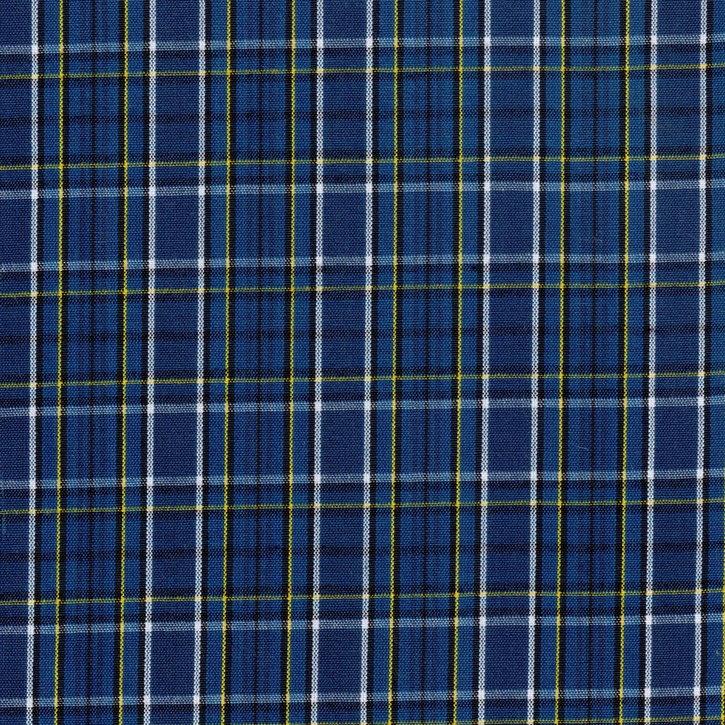 Tela para uniforme en color azul con lineas blancas, negras y amarillas perfecta para uniformes escolares o institucionales