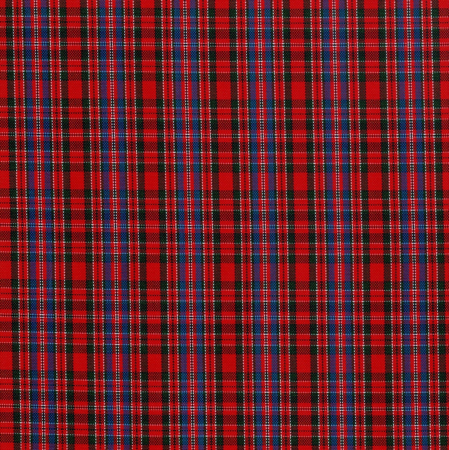 Tela escocesa de poliéster SchoolLine, tartán rojo con líneas azules y negras, ideal para uniformes escolares e institucionales.