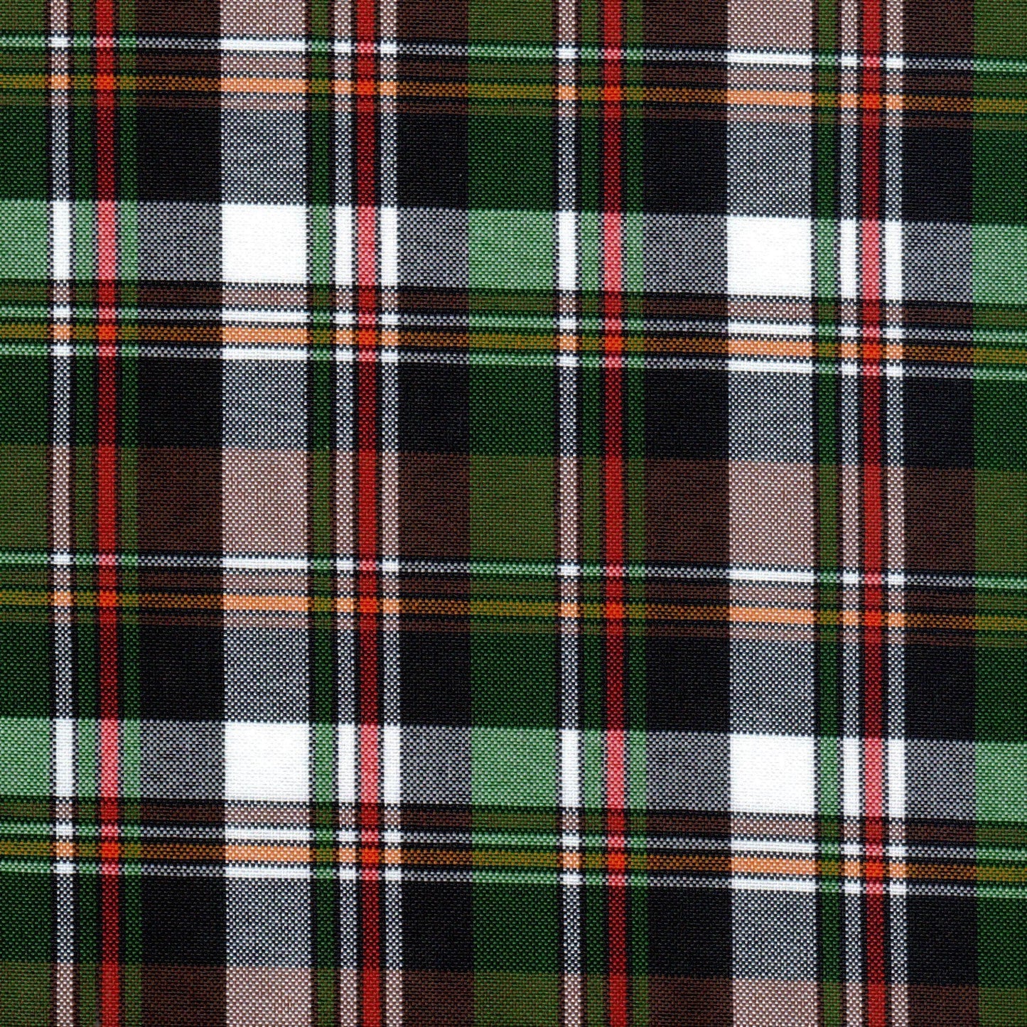 Tela escocesa de poliéster SchoolLine, tartán verde, negro y rojo, perfecta para uniformes escolares e institucionales.
