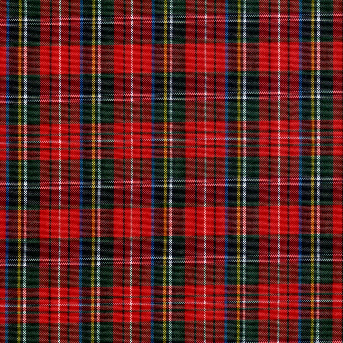 Tela escocesa de poliéster SchoolLine, tartán rojo, verde y azul; ideal para uniformes escolares e institucionales.