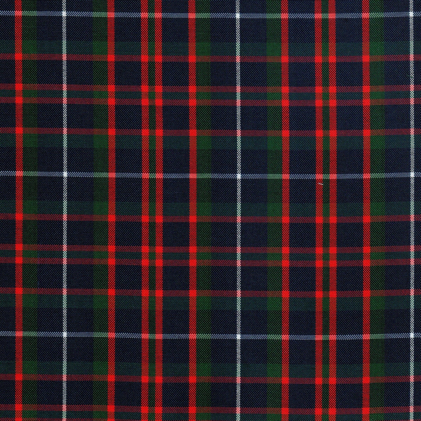 Tela escocesa de poliéster SchoolLine en tartán navy con franjas rojas y verdes; ideal para uniformes escolares.