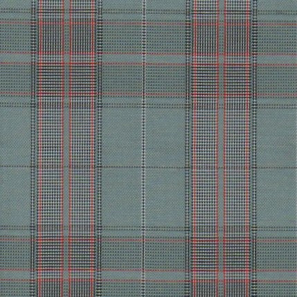 Tela escocesa de poliéster SchoolLine en verde azulado con cuadros rojos, ideal para uniformes escolares e institucionales.