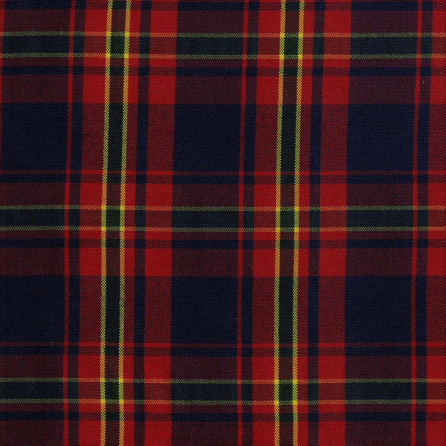 Tela escocesa de poliéster tartán rojo y azul marino con líneas amarillas; uniformes escolares e institucionales, SchoolLine