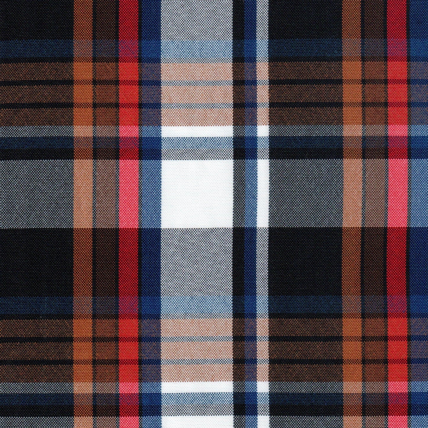 Tela escocesa de poliéster SchoolLine, cuadros beige, azul y rojo, para uniformes escolares e institucionales.