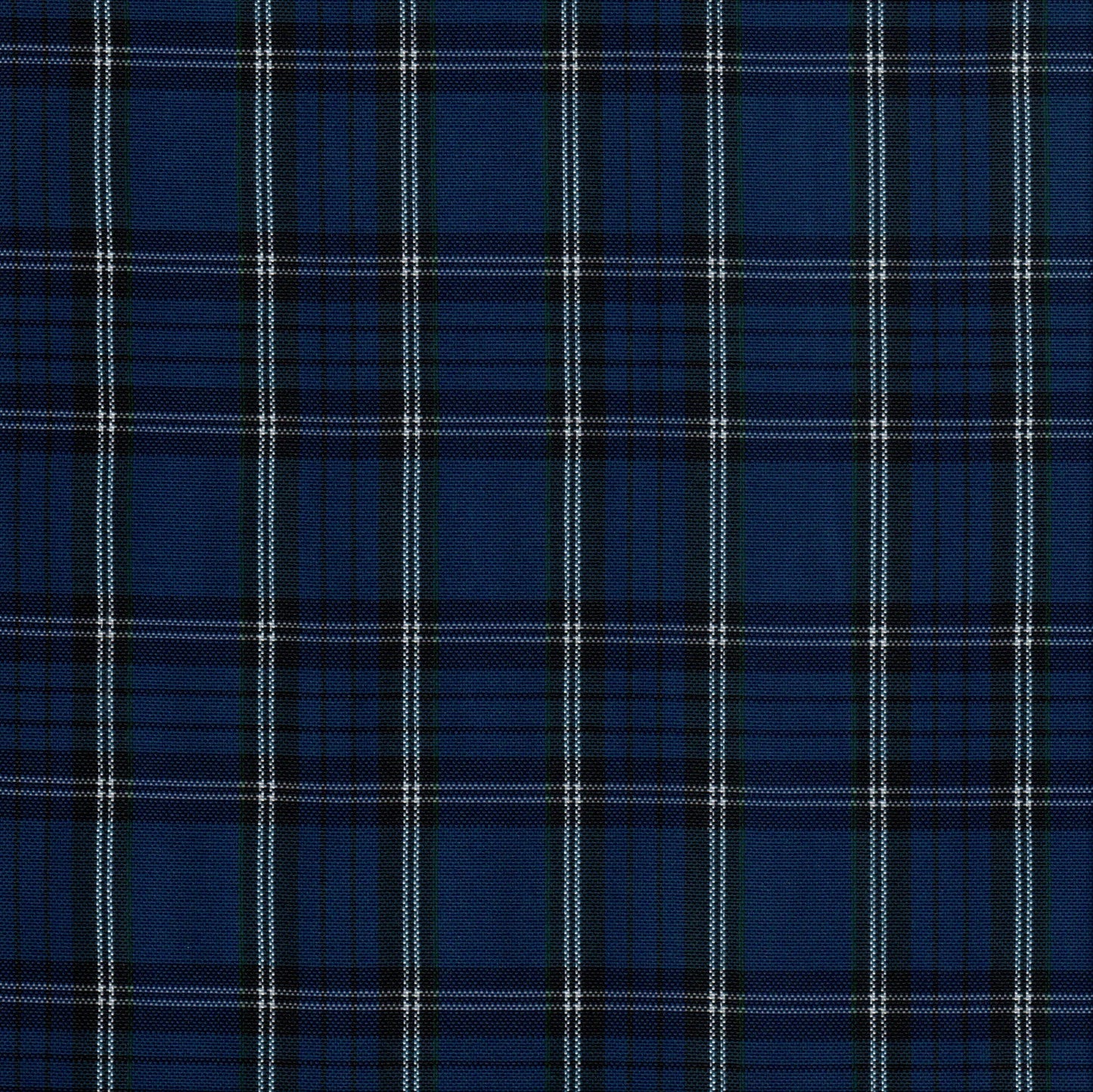 Tela escocesa de poliéster SchoolLine en azul marino y negro con cuadros, ideal para uniformes escolares e institucionales.