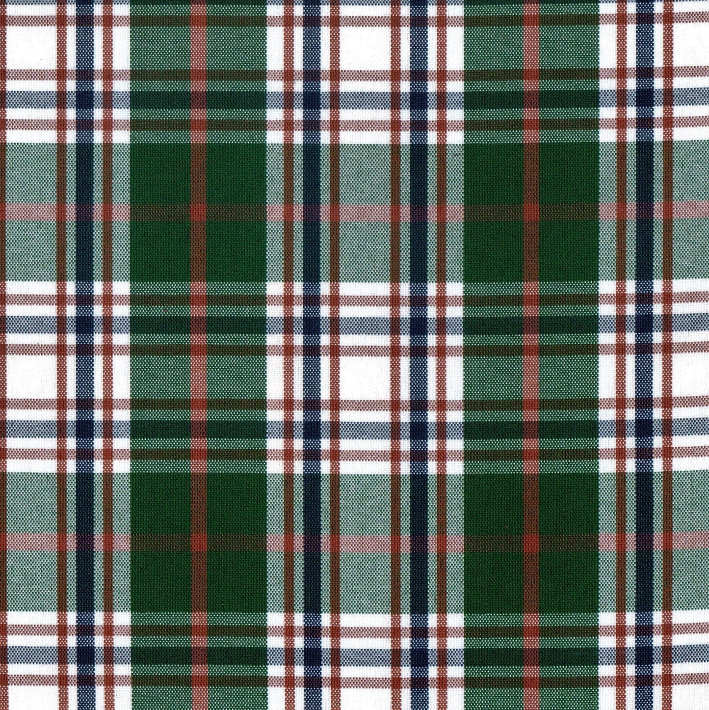 Tela escocesa de poliéster SchoolLine, verde y blanco a cuadros con azul/marrón, ideal para uniformes escolares e institucionales.