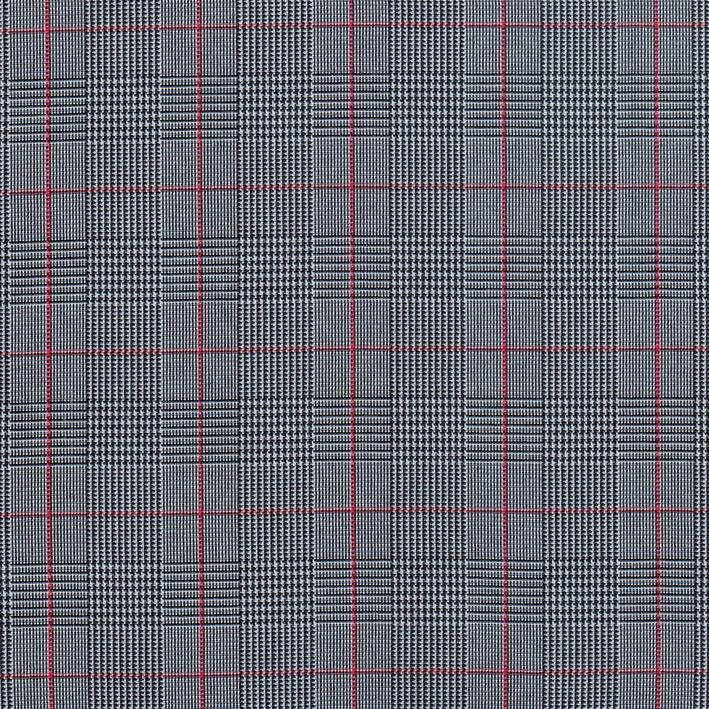 Tela escocesa de poliéster gris con cuadros negros y líneas rojas; uniforme escolar SchoolLine