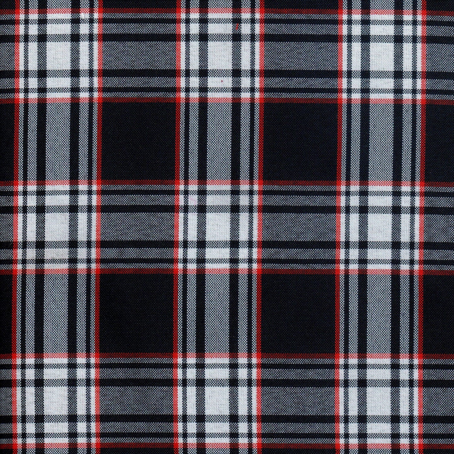 Tela escocesa de poliéster SchoolLine en cuadros azul marino, blanco y rojo, ideal para uniformes escolares e institucionales