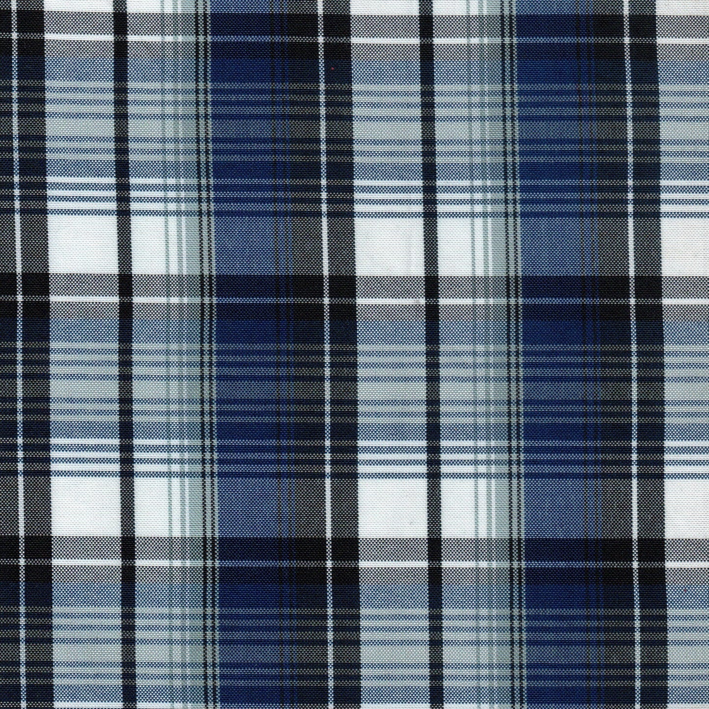Tela escocesa de poliéster a cuadros en azul marino, azul claro y blanco; ideal para uniformes escolares e institucionales SchoolLine.