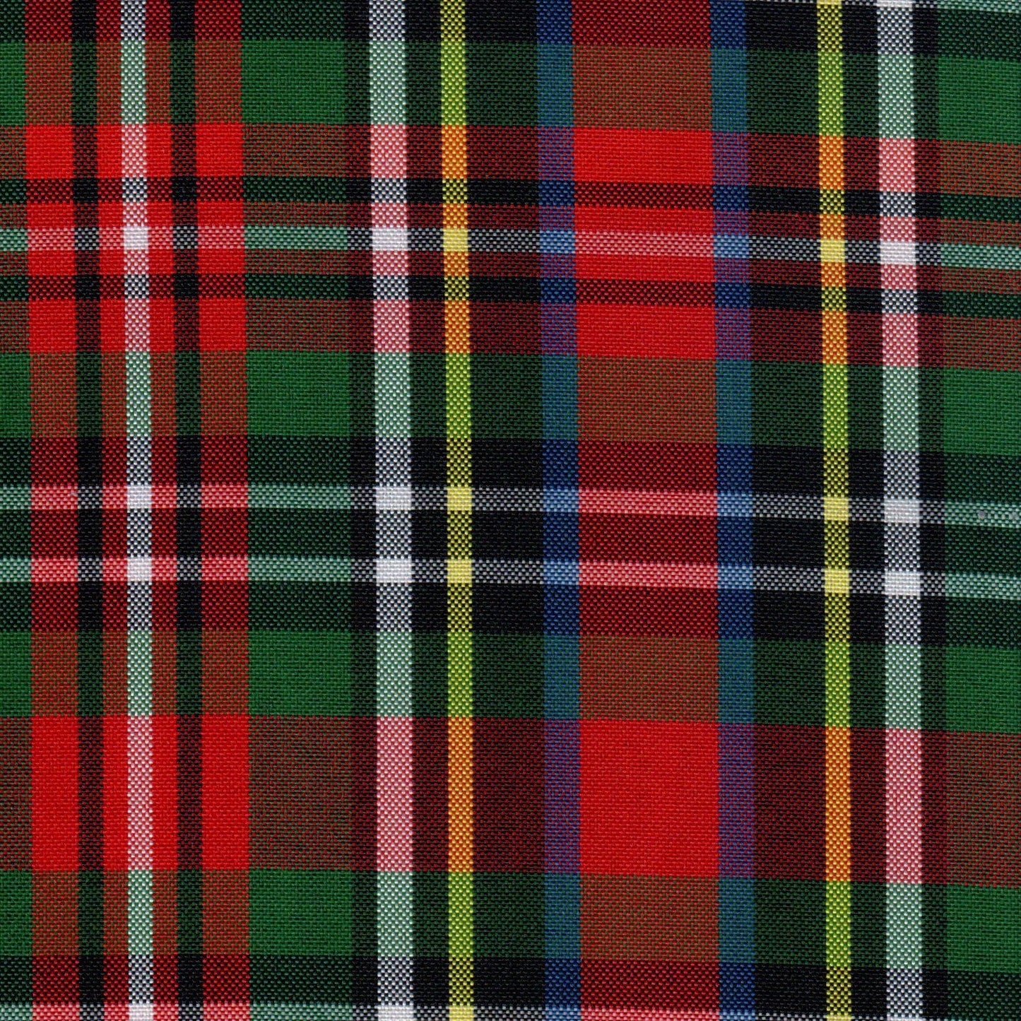 Tela escocesa de poliéster SchoolLine, tartán multicolor rojo y verde, ideal para uniformes escolares e institucionales.