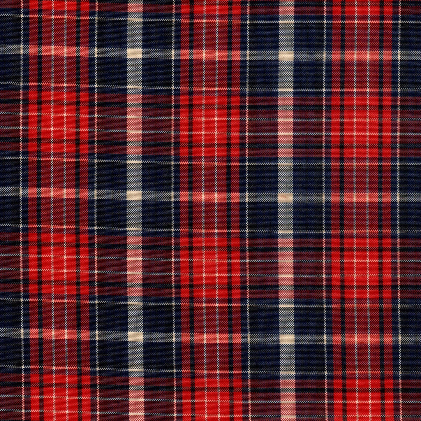 Tela escocesa de poliéster a cuadros rojo, azul marino y blanco; ideal para uniformes escolares, SchoolLine.