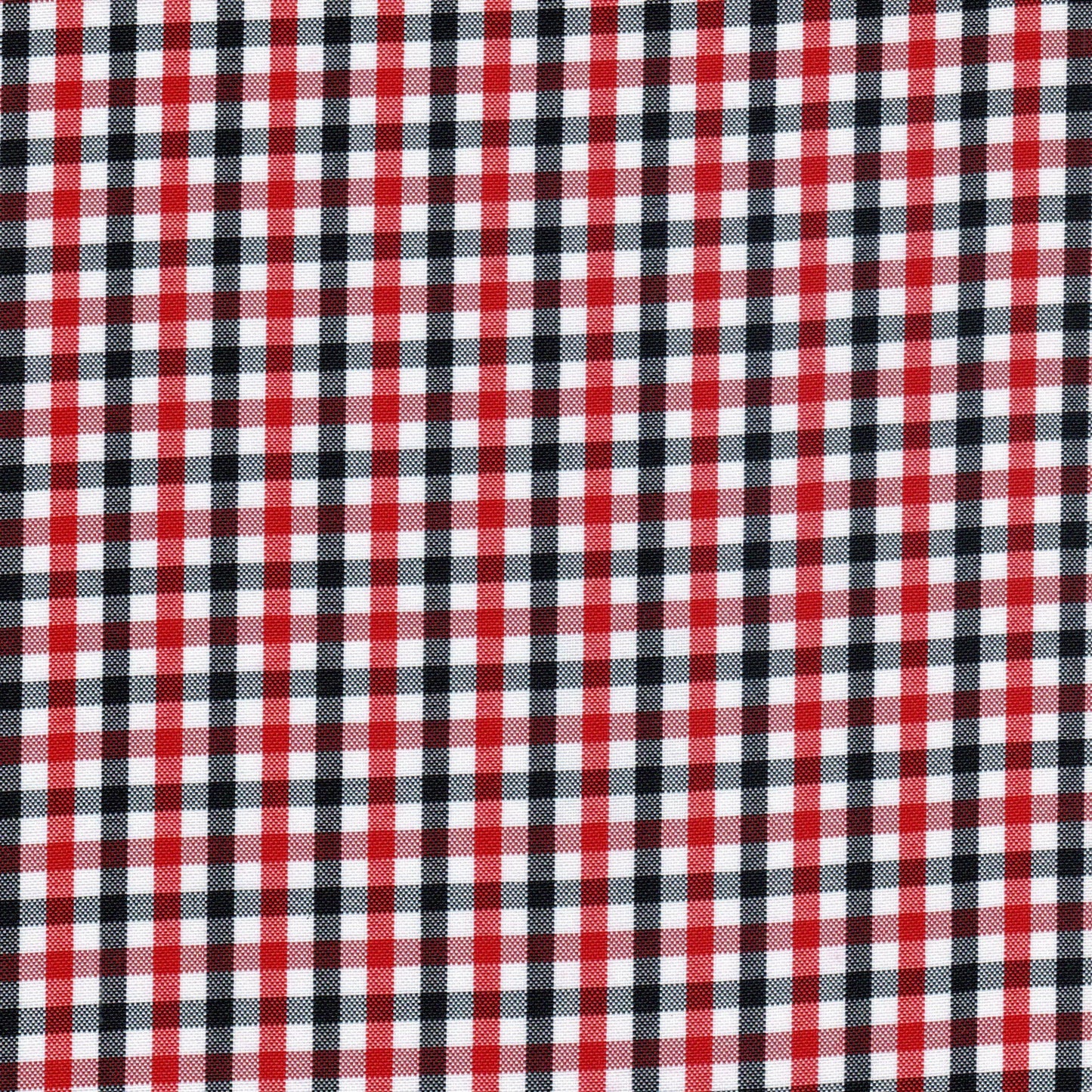 Tela escocesa de poliéster SchoolLine en tartán rojo, negro y blanco; ideal para uniformes escolares e institucionales.