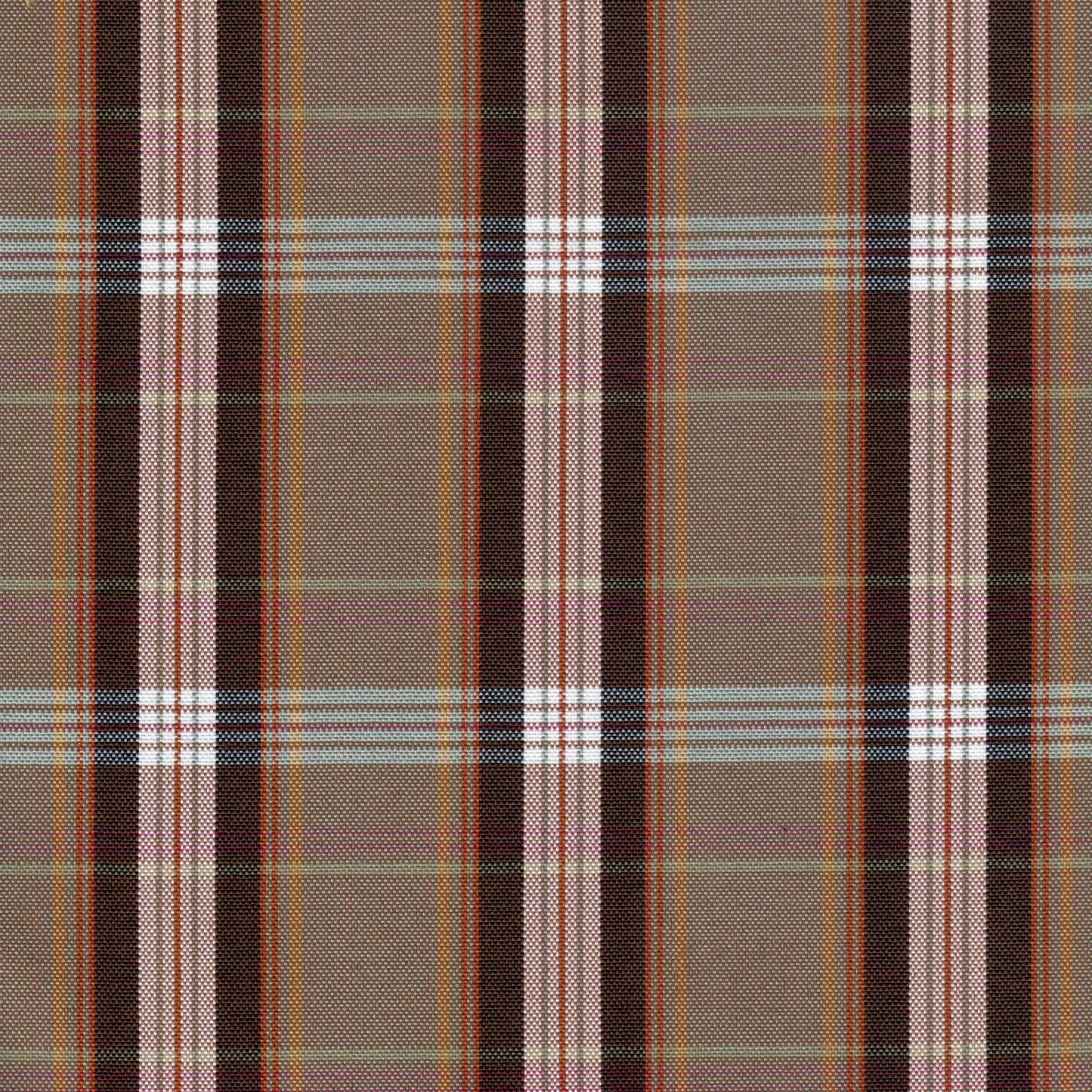 Tela escocesa de poliéster SchoolLine con cuadros marrón, beige y crema para uniformes escolares e institucionales.