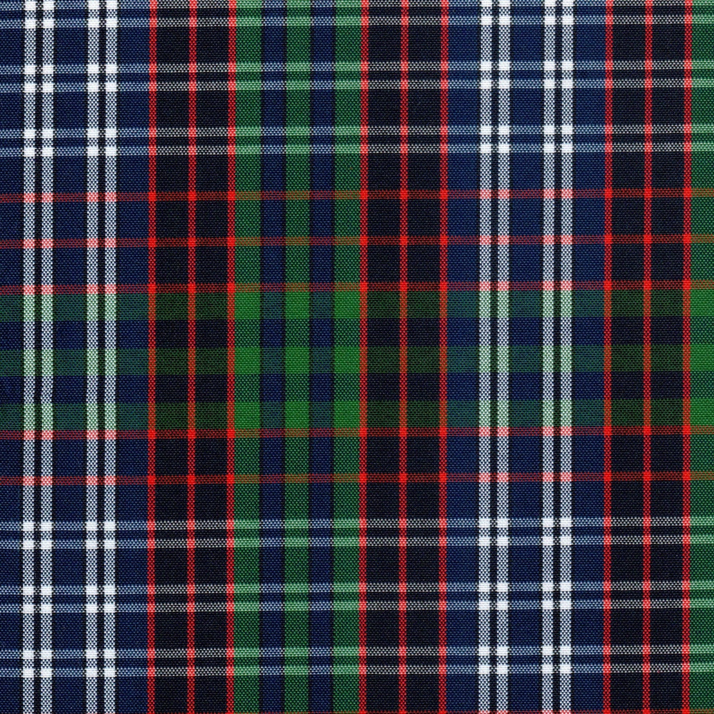 Tela escocesa de poliéster SchoolLine; tartán azul, verde y rojo, ideal para uniformes escolares e institucionales.