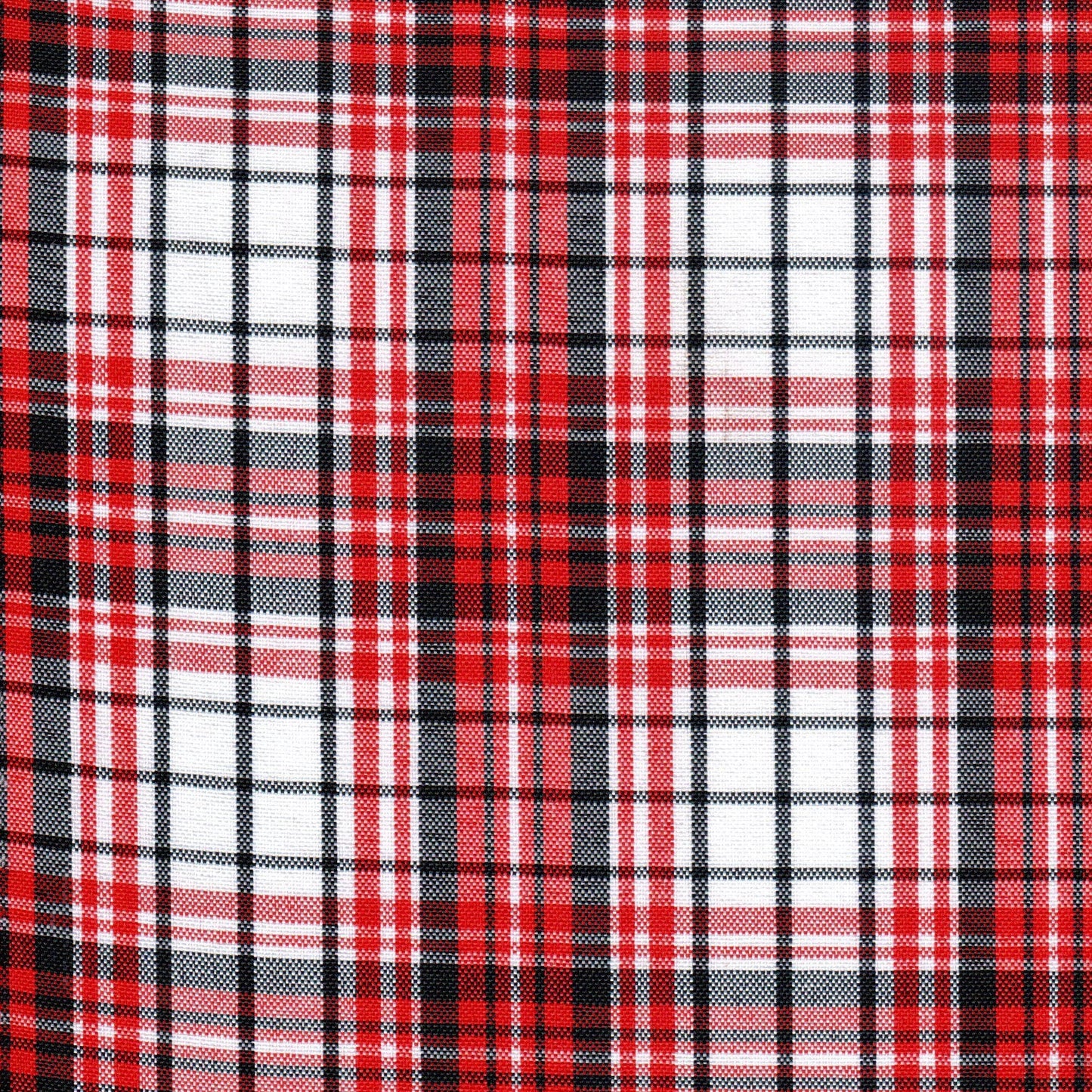 Tela escocesa de poliéster para uniforme; tartán rojo‑negro‑blanco, ideal para uniformes escolares e institucionales (School Line)