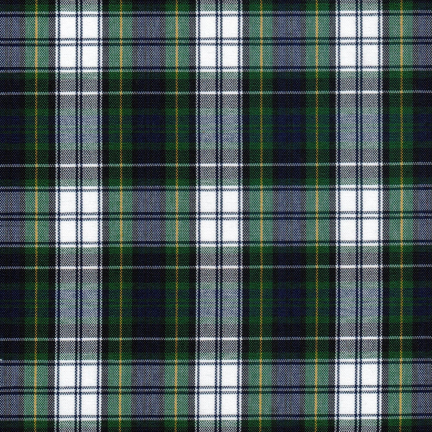 Tela escocesa de poliéster SchoolLine; tartán verde, azul y blanco, ideal para uniformes escolares e institucionales.
