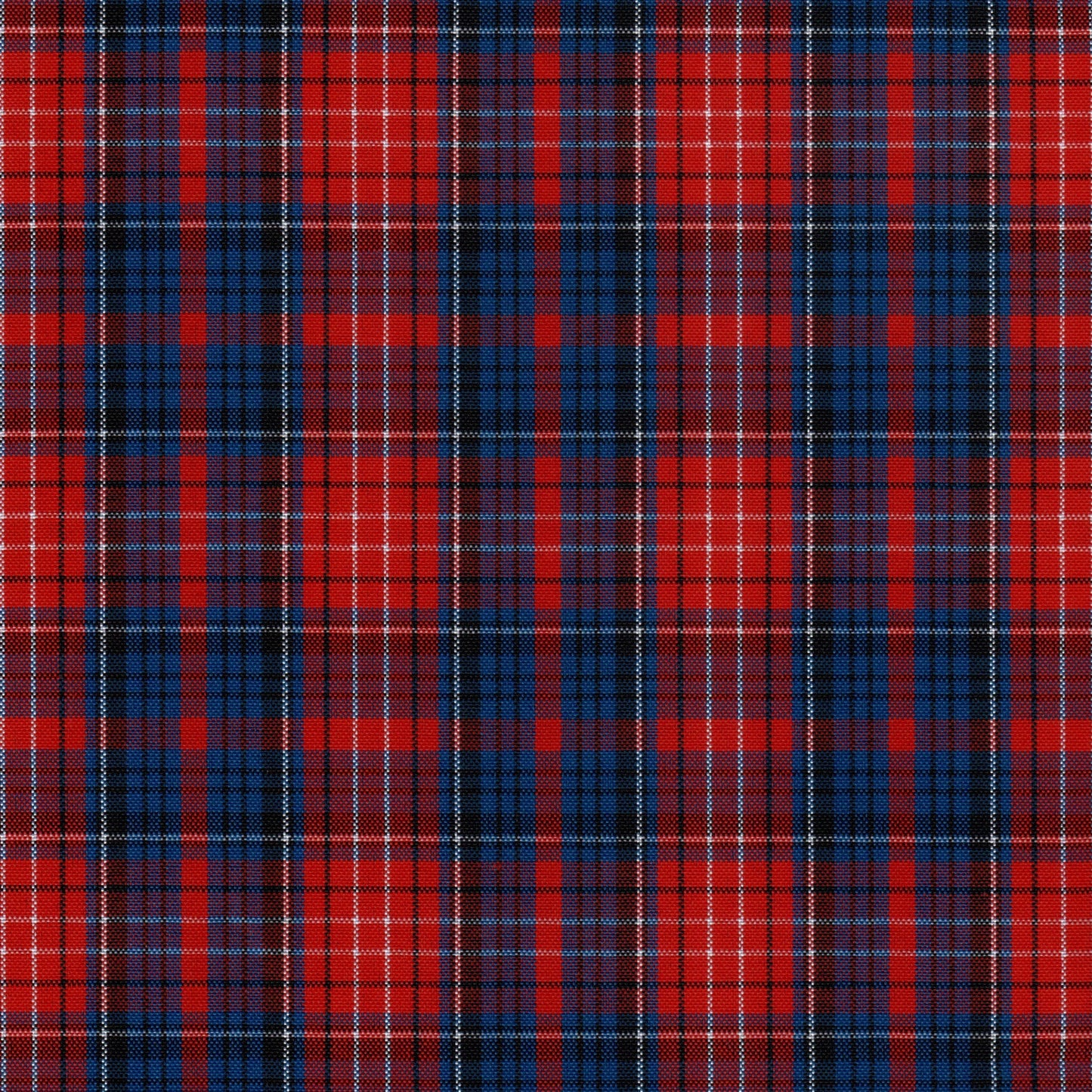 Tela escocesa de poliéster SchoolLine, tejido a cuadros rojo, azul y negro, ideal para uniformes escolares e institucionales.