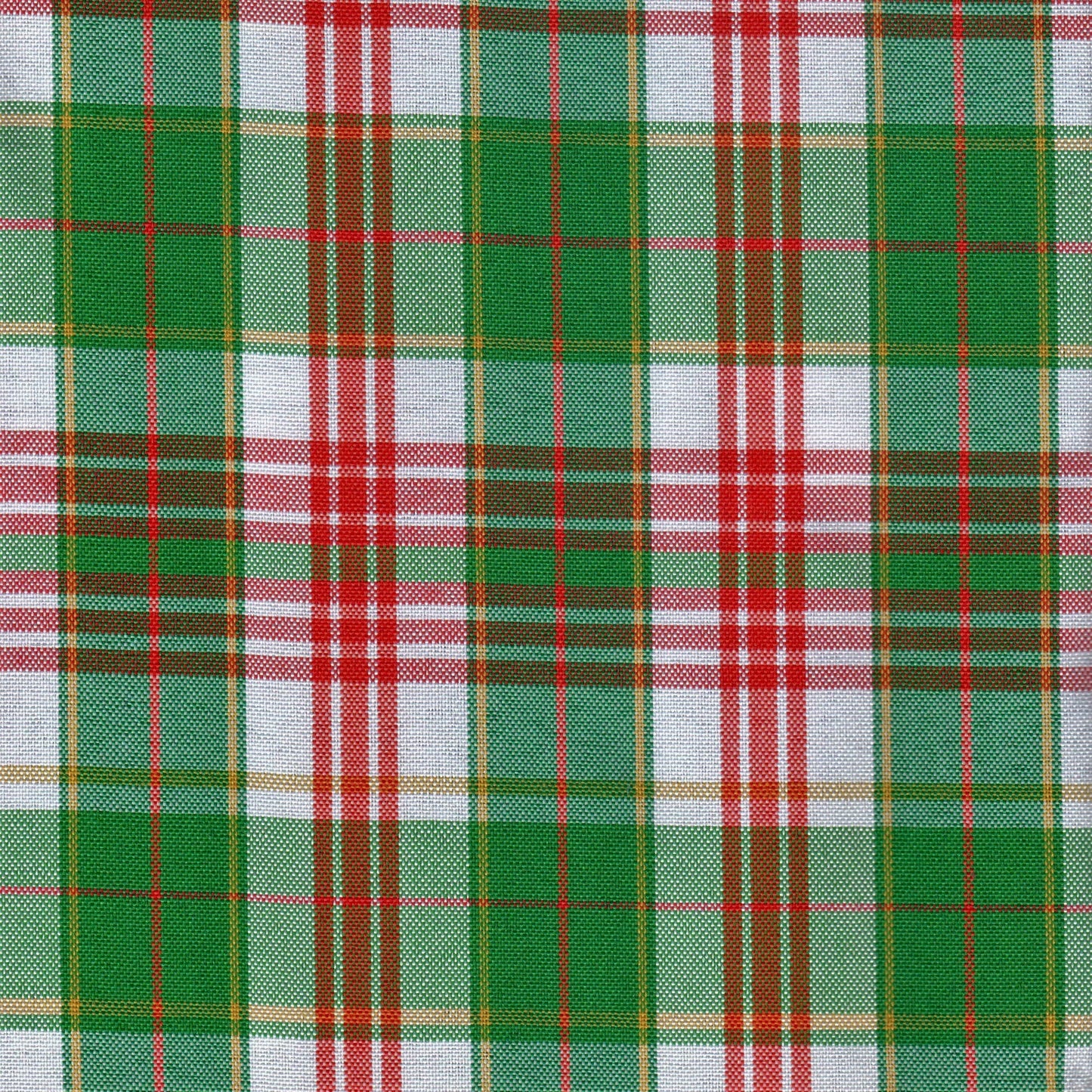 Tela escocesa de poliéster SchoolLine en verde, rojo y blanco, diseño plaid; ideal para uniformes escolares e institucionales.